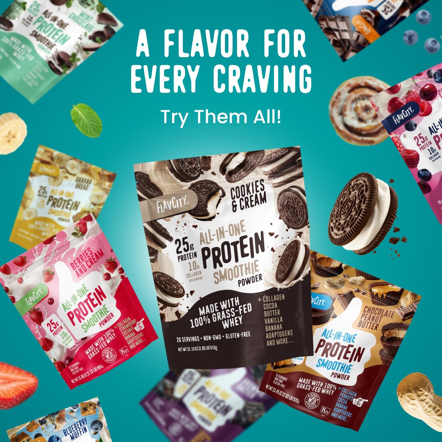 FlavCity All in One Protein Shake Powder, Vanilla Latte – 60mg Caffeine + Col…
