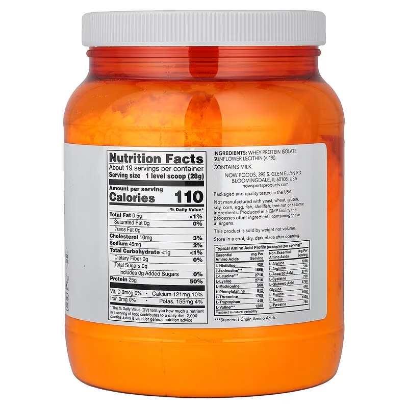 NOW Foods, Sports, Whey Protein Isolate, Unflavored, 1.2 lbs (544 g)