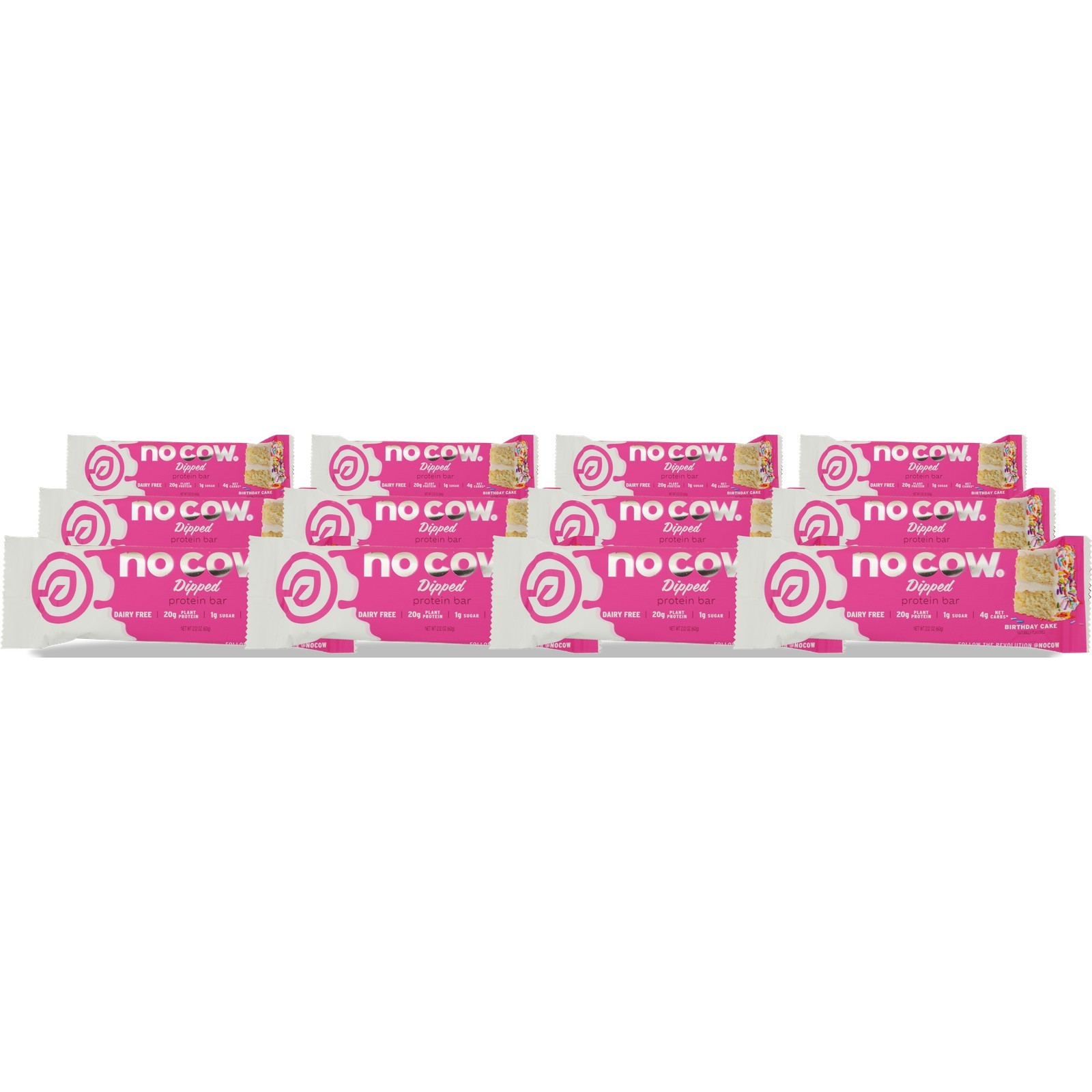 No Cow Dipped Protein Bar Birthday Cake Flavor 2.12 Oz 12 Pack