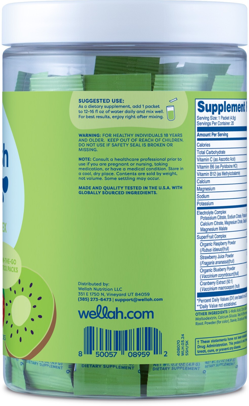 Wellah Splish Splash Hydration (Strawberry Kiwi) 20 Stick Packs – Electrolytes