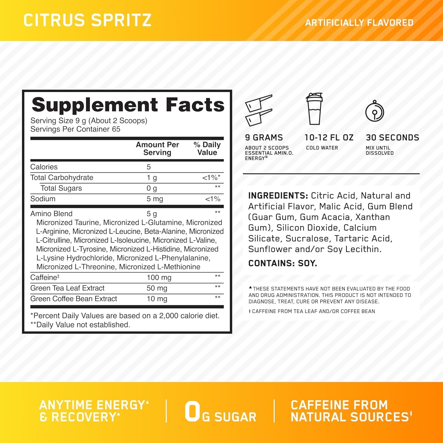 Essential Amino Energy Powder – Citrus Spritz, Energy & Focus Formula