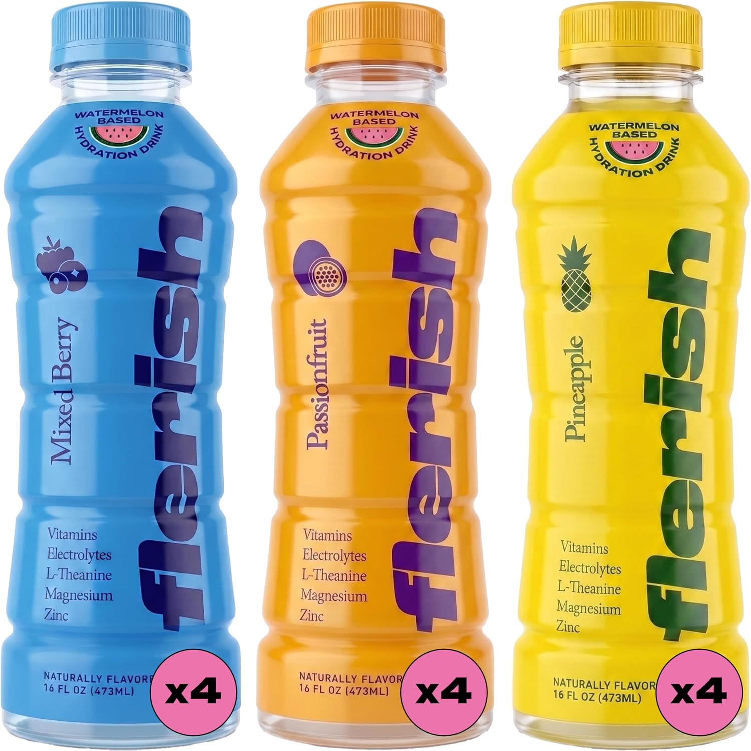FLERISH Watermelon Juice-Based Hydration Drink, 16oz, 12-ct (Variety) | Sports D