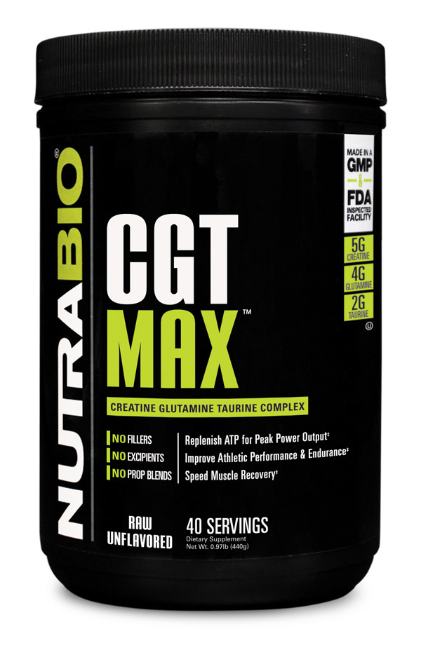 NutraBio CGT Max 40 servings Creatine Glutamine Taurine Unflavored ATP Recovery