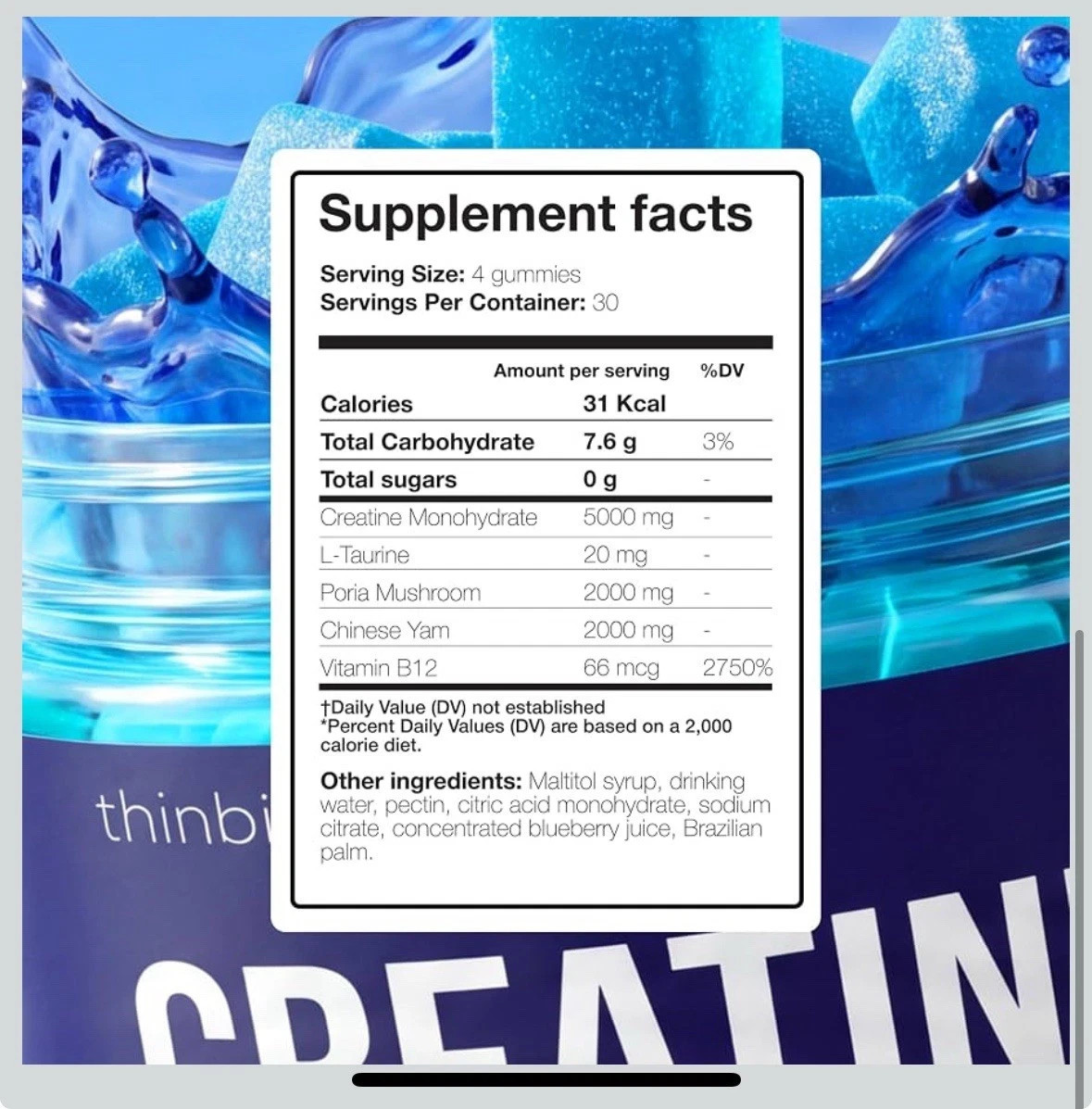 Thinbi Creatine Gummies 9020mg 5-in-1 5G Creatine Monohydrate B12 & L-Taurine
