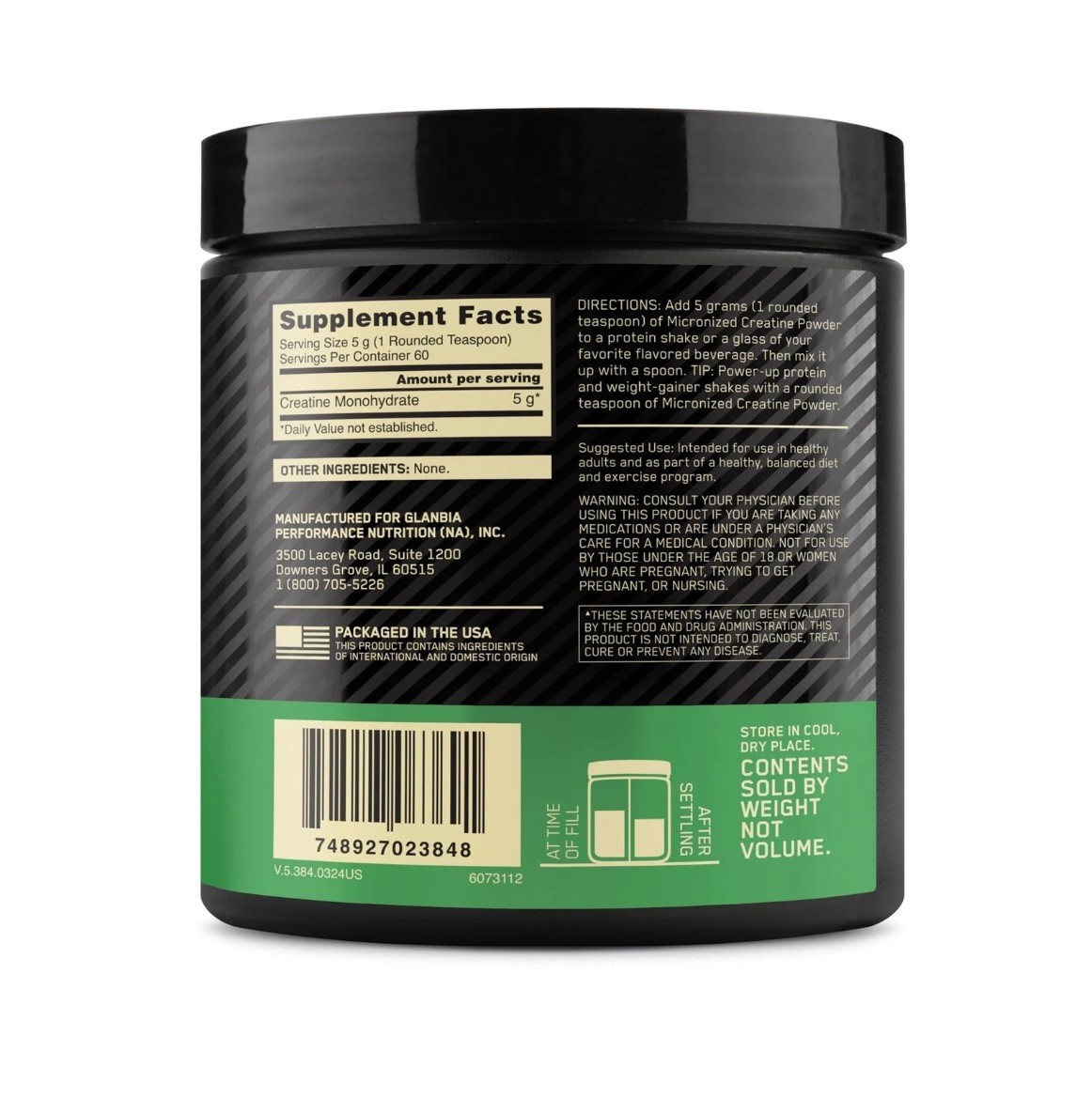 Optimum Nutrition, Micronized Creatine Powder, Unflavored 60 Servings