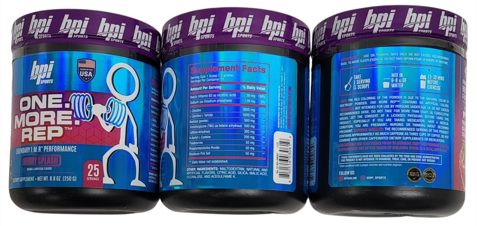 (3PCK) BPI 1MR One More Rep Pre-Workout Performance Supplement Berry Splash 9/26