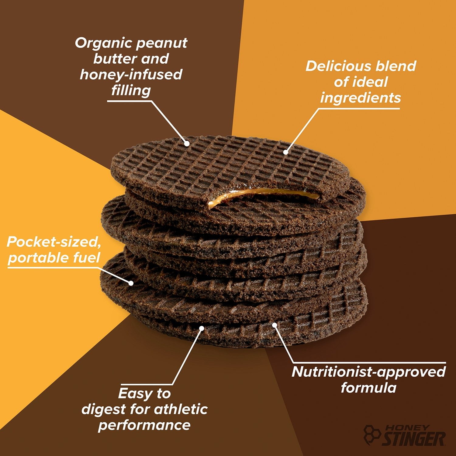 Honey Stinger Organic Energy Waffle, Peanut Butter Chocolate, Caffeine Free