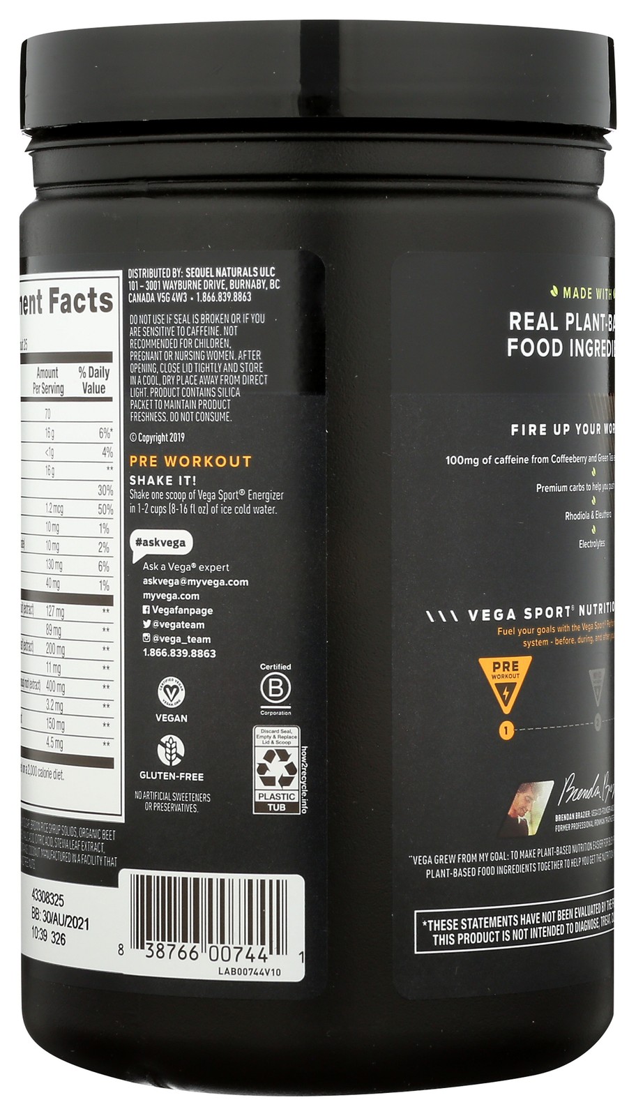 Vega Sport Acai Berry Premium Energy Supplement 16.2 Oz Sports Tea 1 Pack