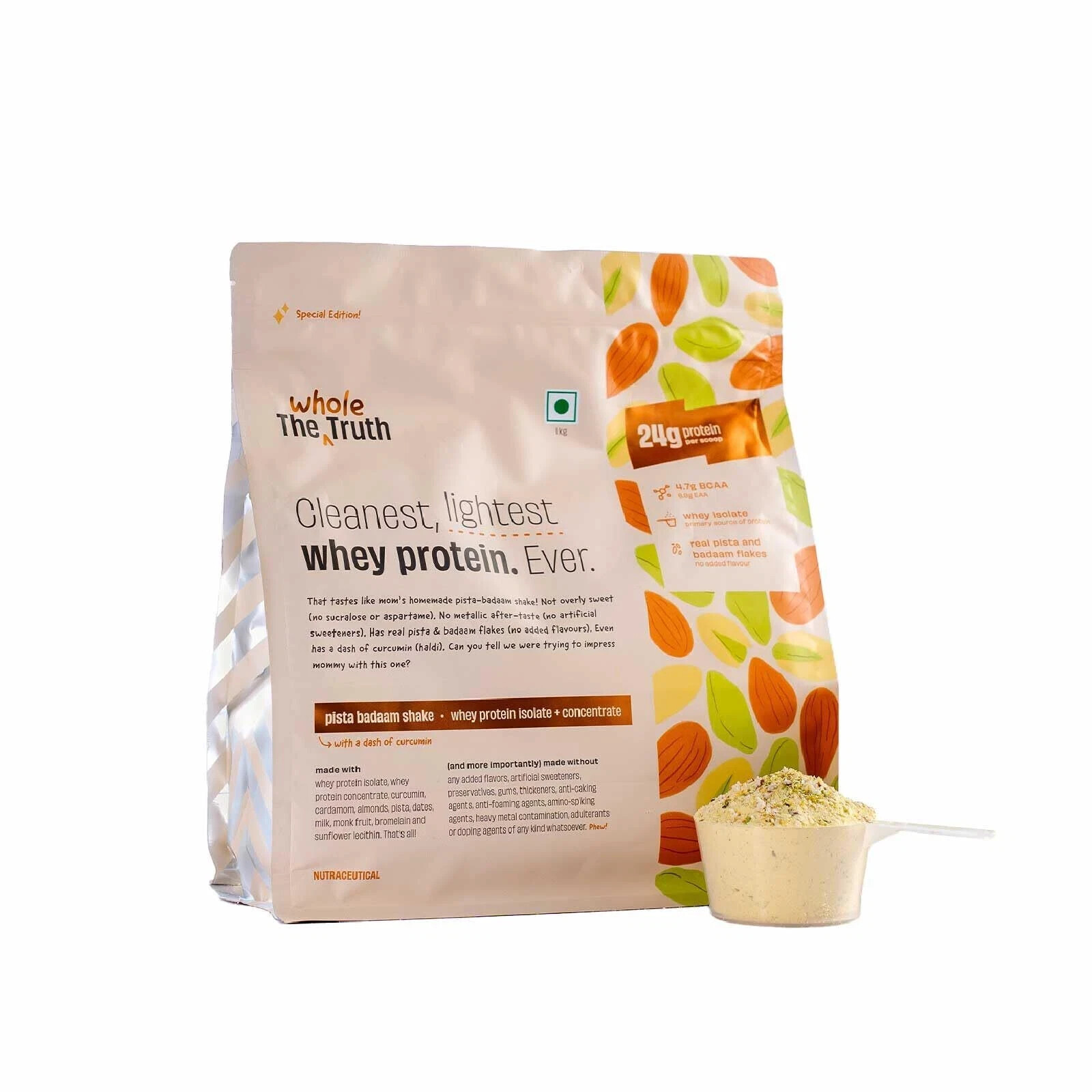 The Whole Truth Whey Protein Isolate+Concentrate | Pista Badaam Shake 1 kg (2.2