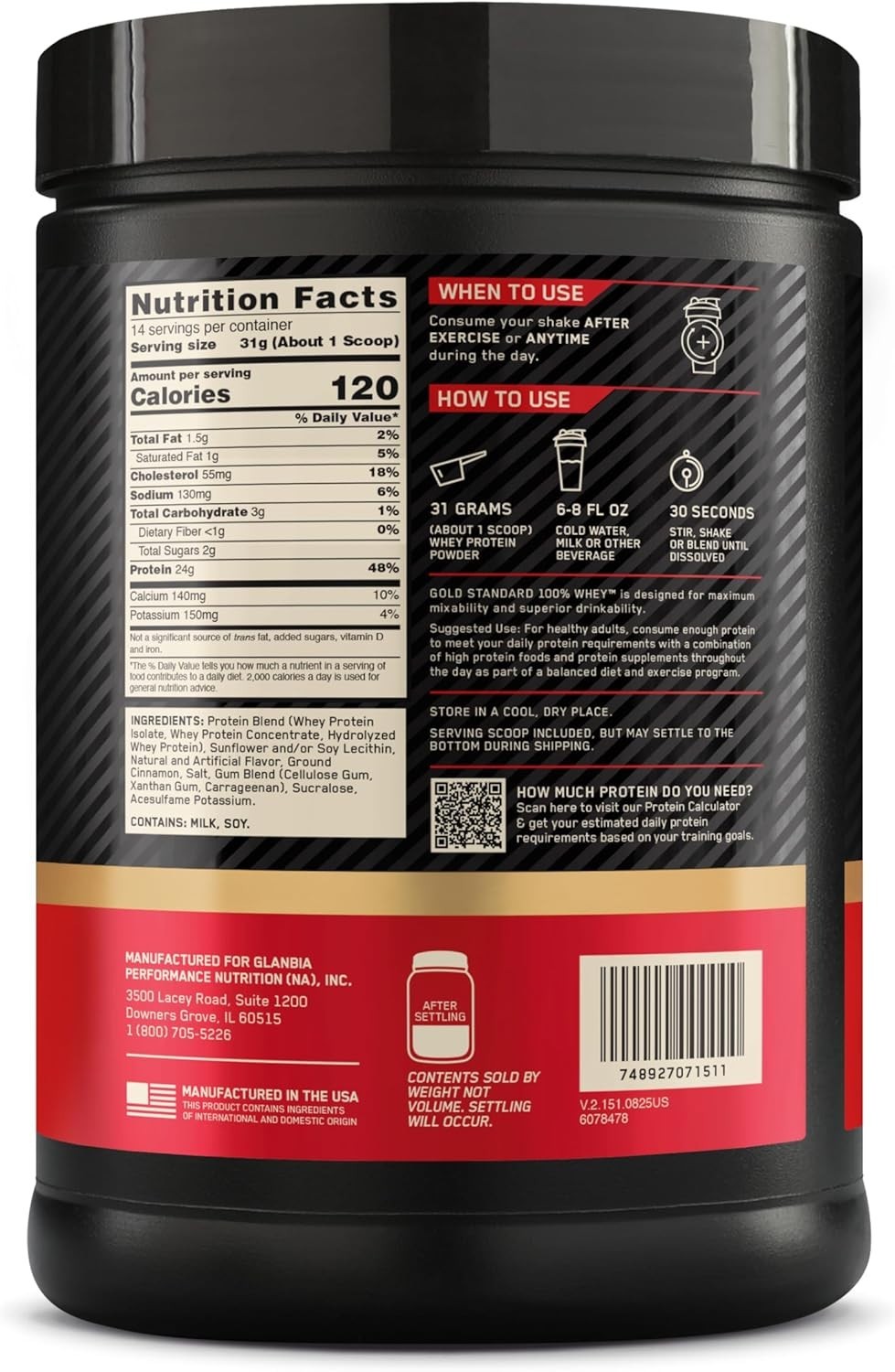 Optimum Nutrition Gold Standard 100% Whey Protein Powder, Cinnamon Roll, 1 Pound