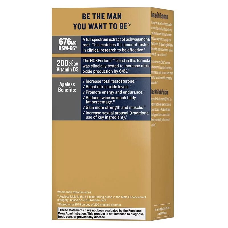 Ageless Male Max Total Testosterone and Nitric Oxide Booster – 120 Caplets