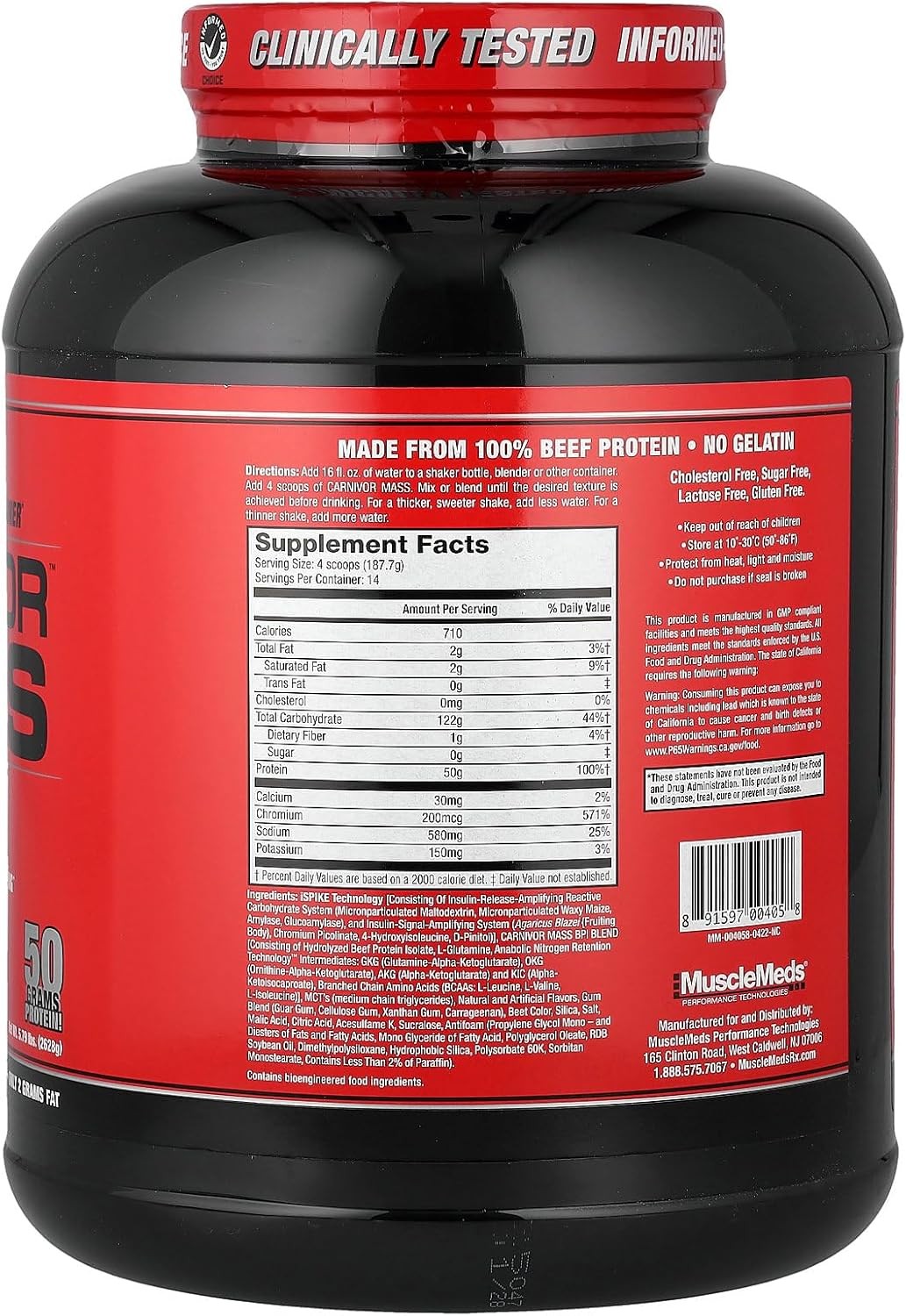 MuscleMeds Carnivor Mass Anabolic Beef Protein Gainer, 6 Pound (Pack of 1)