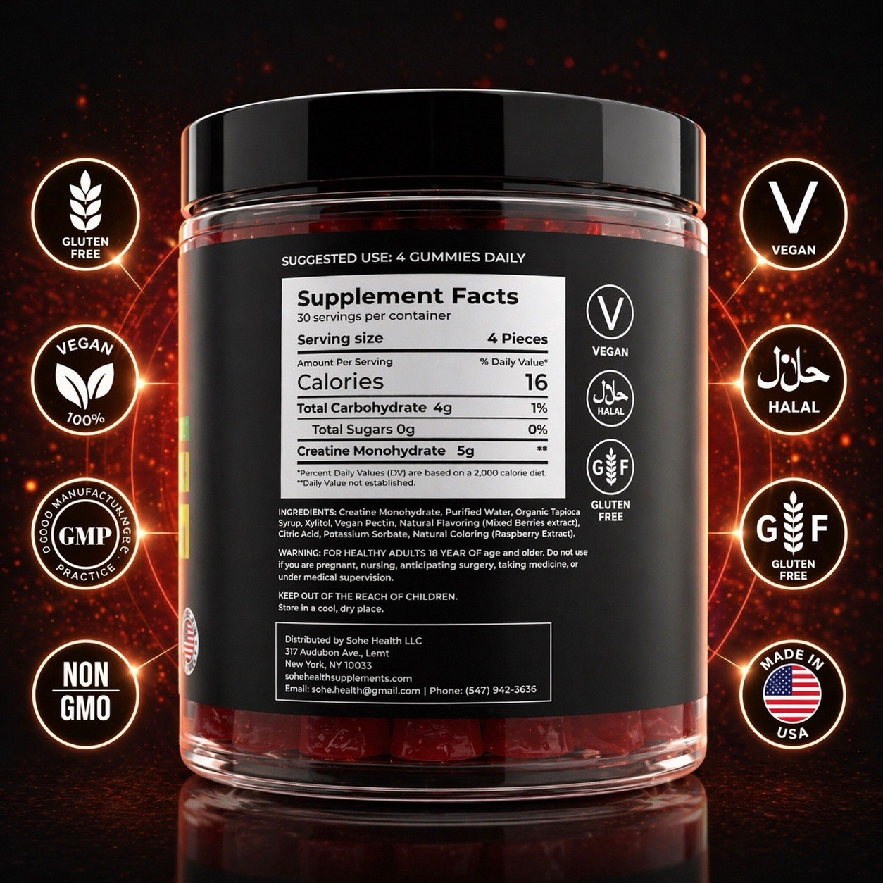 Creatine Gummies 5g 120 Ct Sugar Free Vegan Muscle SOHE HEALTH 2PK