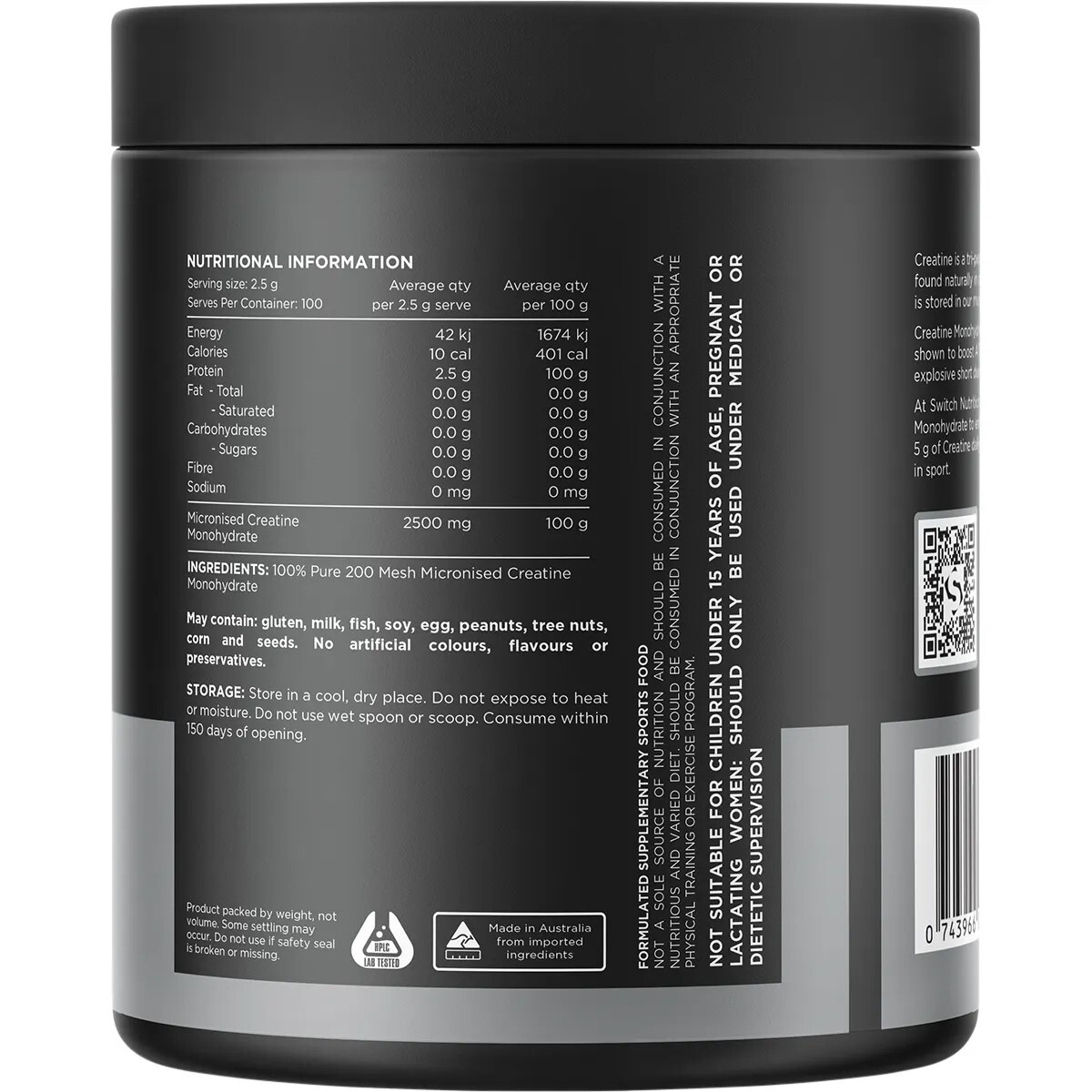 New Switch Nutrition Creatine 250g 100% Pure Micronised Creatine Monohydrate