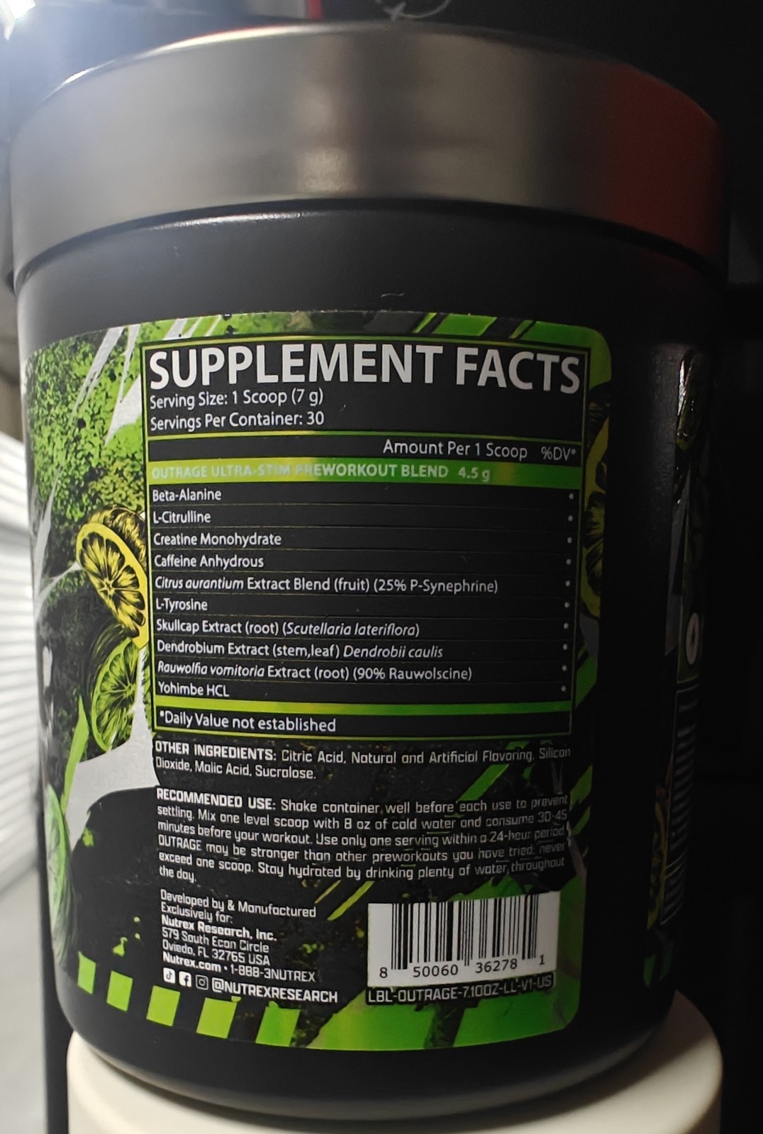 Nutrex Research Outrage Ultra Strim Pre Workout Lemon Lime 7.10 Oz