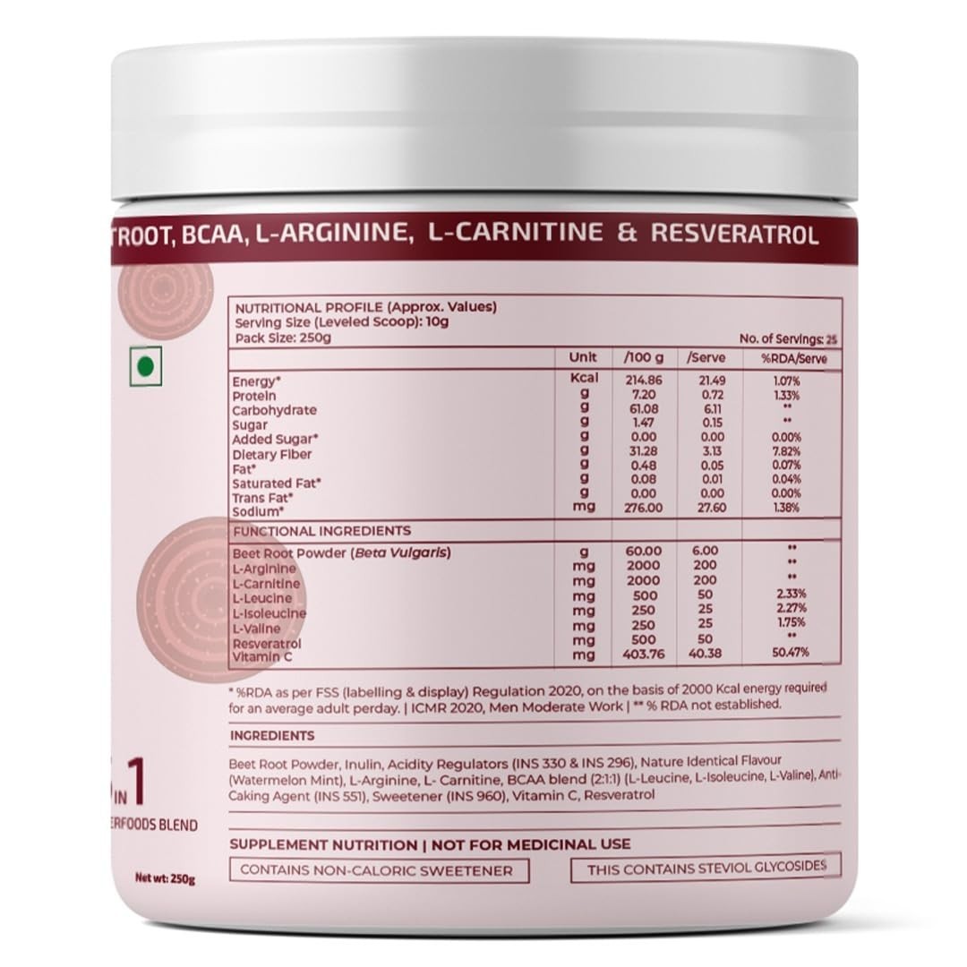 Beetroot Powder with BCAA L-Arginine L-Carnitine & Resveratrol Superfoods Blend