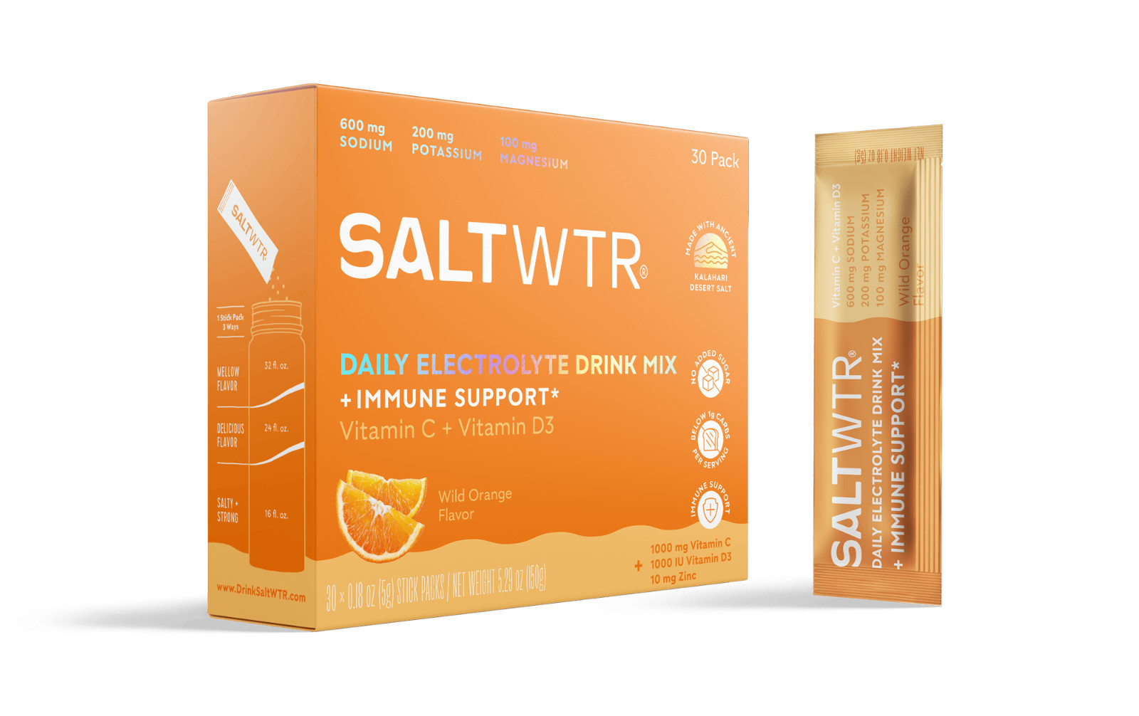 New SaltWTR Functional Daily Electrolyte Hydration Drink Immunity – 30 Pack