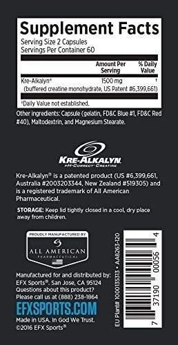 EFX Sports Kre-Alkalyn PH-Correct Creatine Monohydrate Capsules (1 Bottle)…