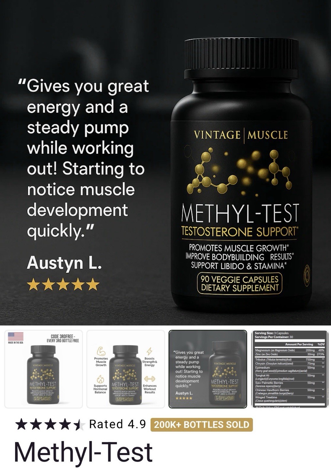 Methyl Test Pills 💊 4 Free Range Test Boost & support By Vintage Muscle 💪 🌿