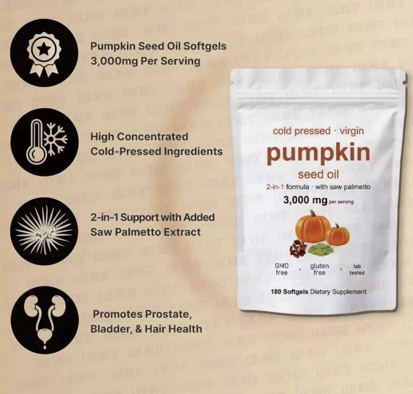 Pumpkin Seed Oil Saw Palmetto 3000mg 300gels Cold Press Virgin Oil Phytosterols