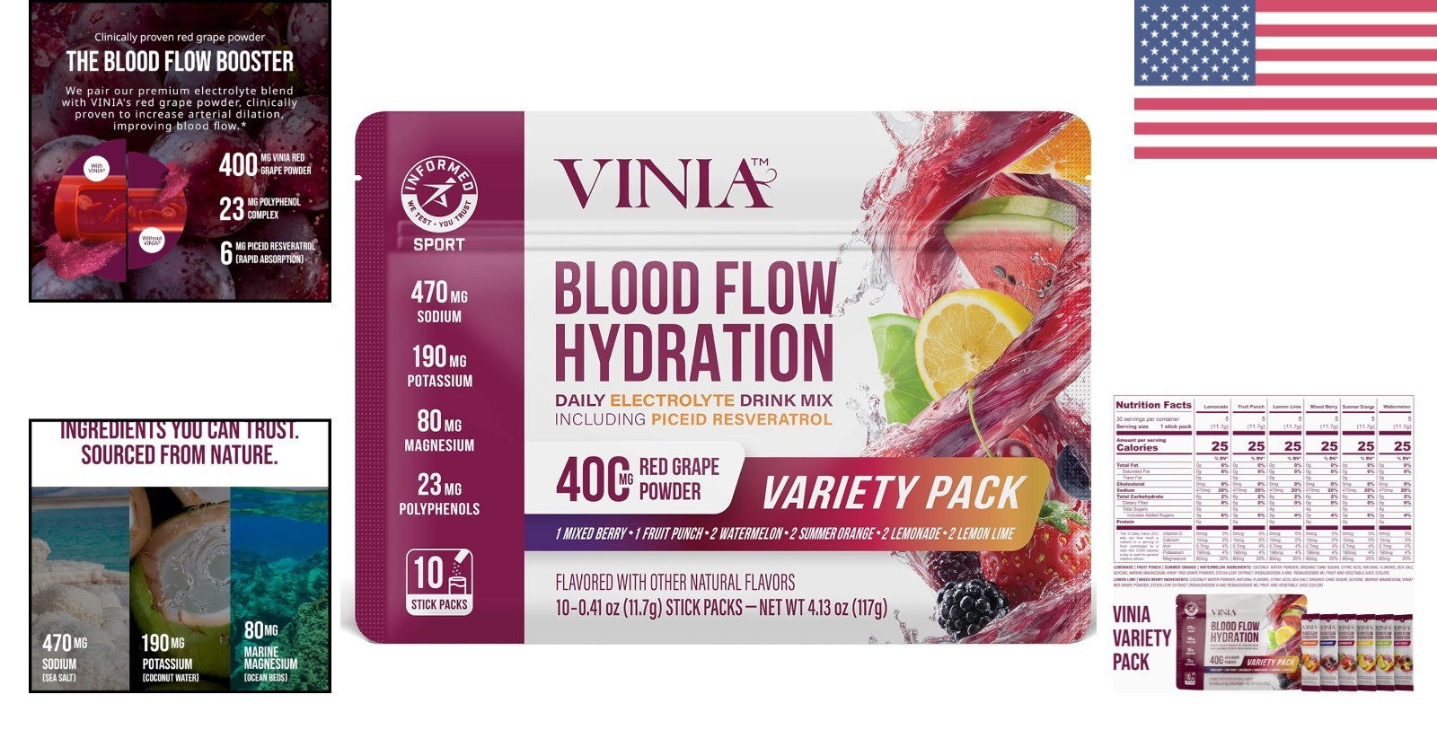 Blood Flow Hydration Powder Mix with Electrolytes 10 Sticks Variety Pack