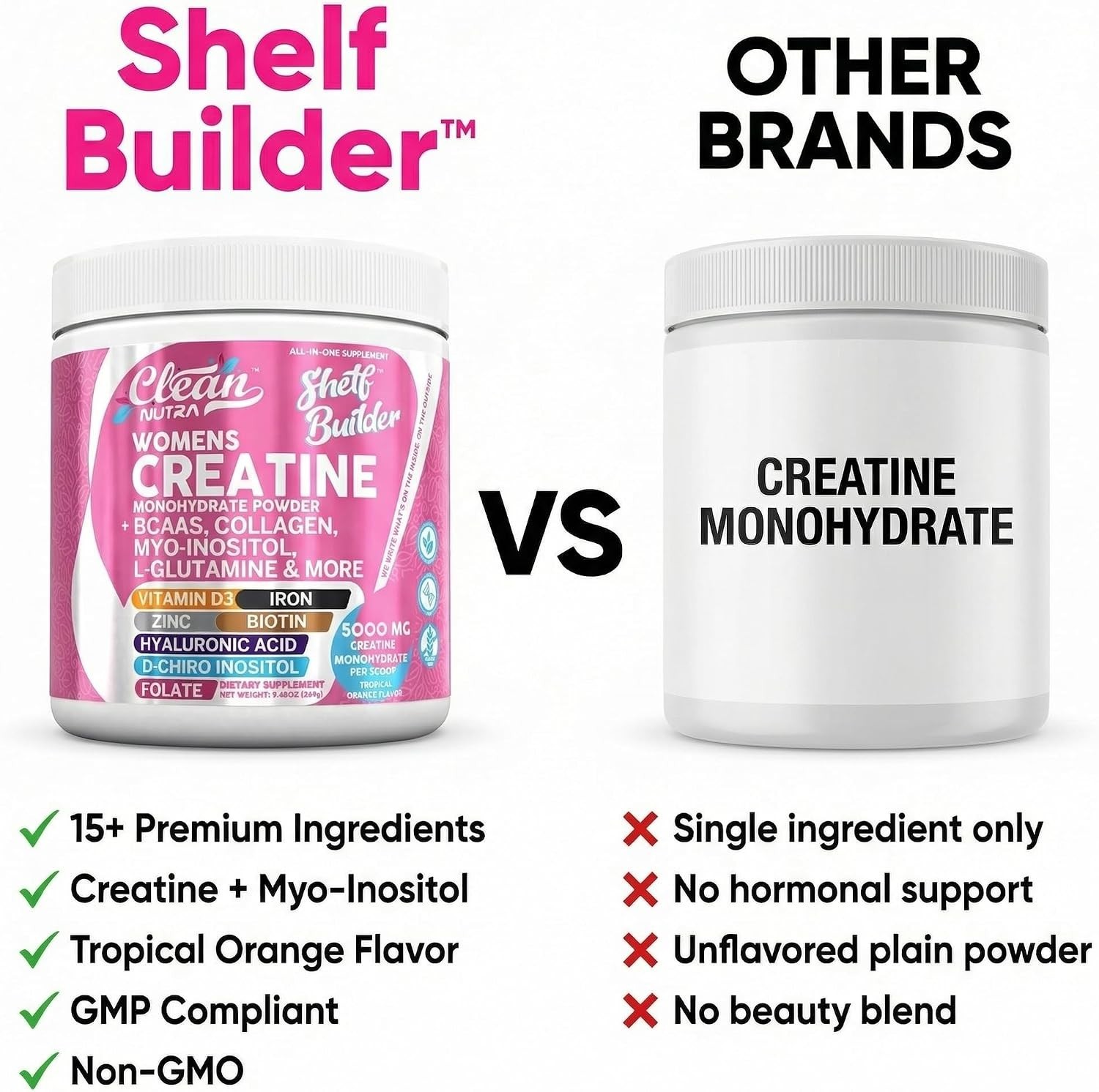 Creatine Monohydrate Powder for Women BCAA Collagen Biotin Hyaluronic Acid D3