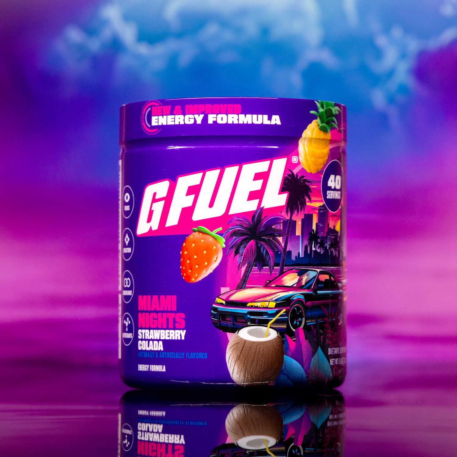 Energy Drink Powder 9.8oz Sugar Free Gaming Focus G Fuel Miami Nights Workout