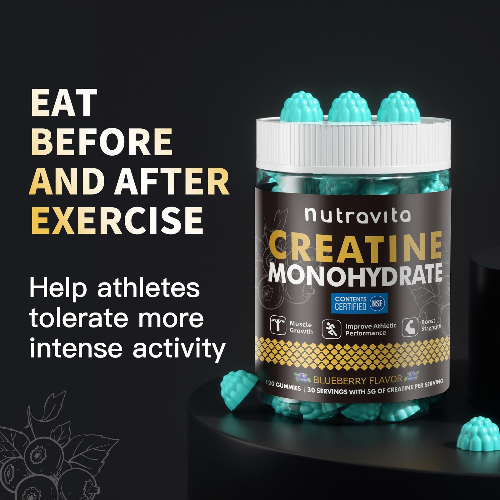NSF Certified Creatine Gummy – Creatine Monohydrate Gummies for Men & Women-5…
