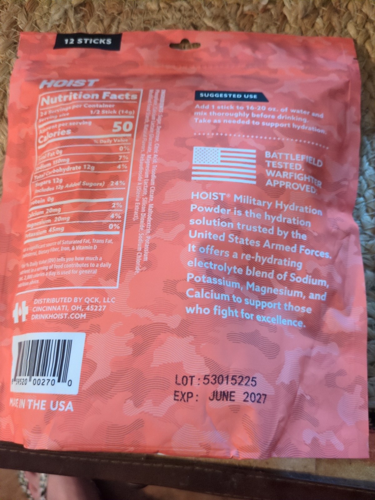 HOIST Military Hydration Powder,Peach Mango, Premium Electrolyte 12 Sticks
