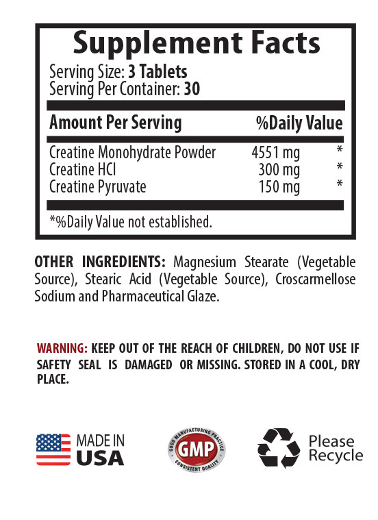 CREATINE Tri-Phase 5000mg – Superior Blend Monohydrate, HCL, Pyruvate -3 Bottles