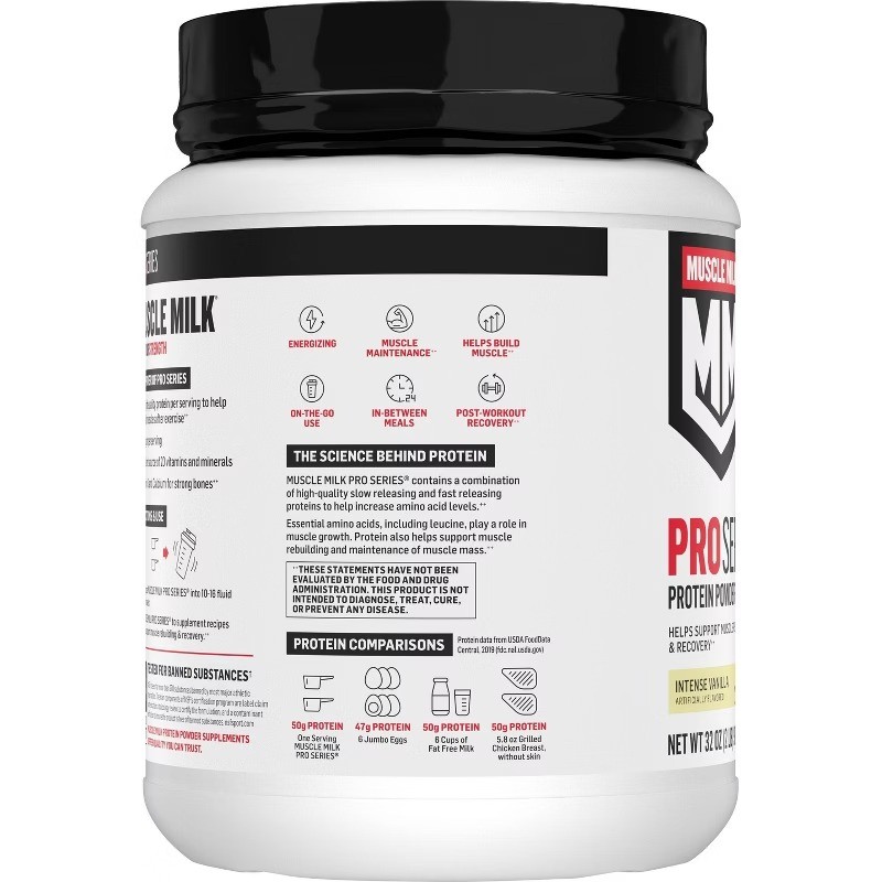 Muscle Milk Pro Series Protein Powder Vanilla 32oz, 50g Protein, NSF Certified