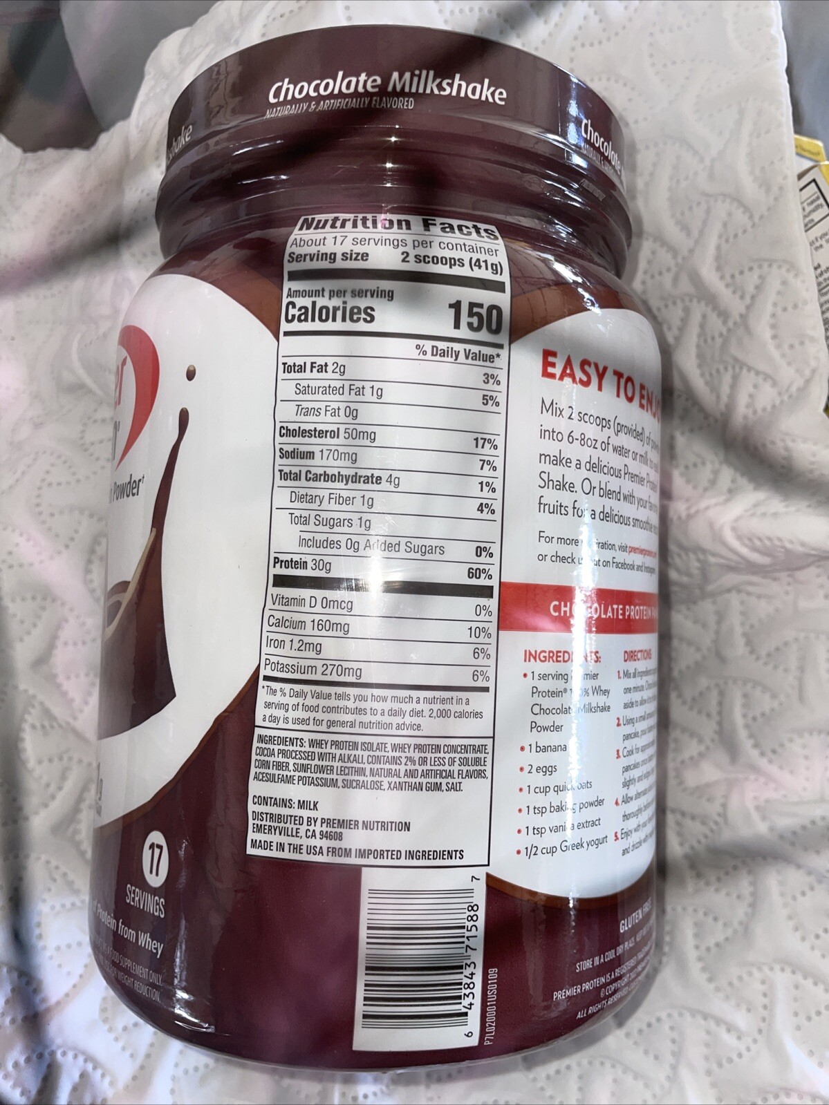 100% Whey Protein Powder, Chocolate Milkshake, 30g Protein, 24.5 oz, 1 LB. 8oz