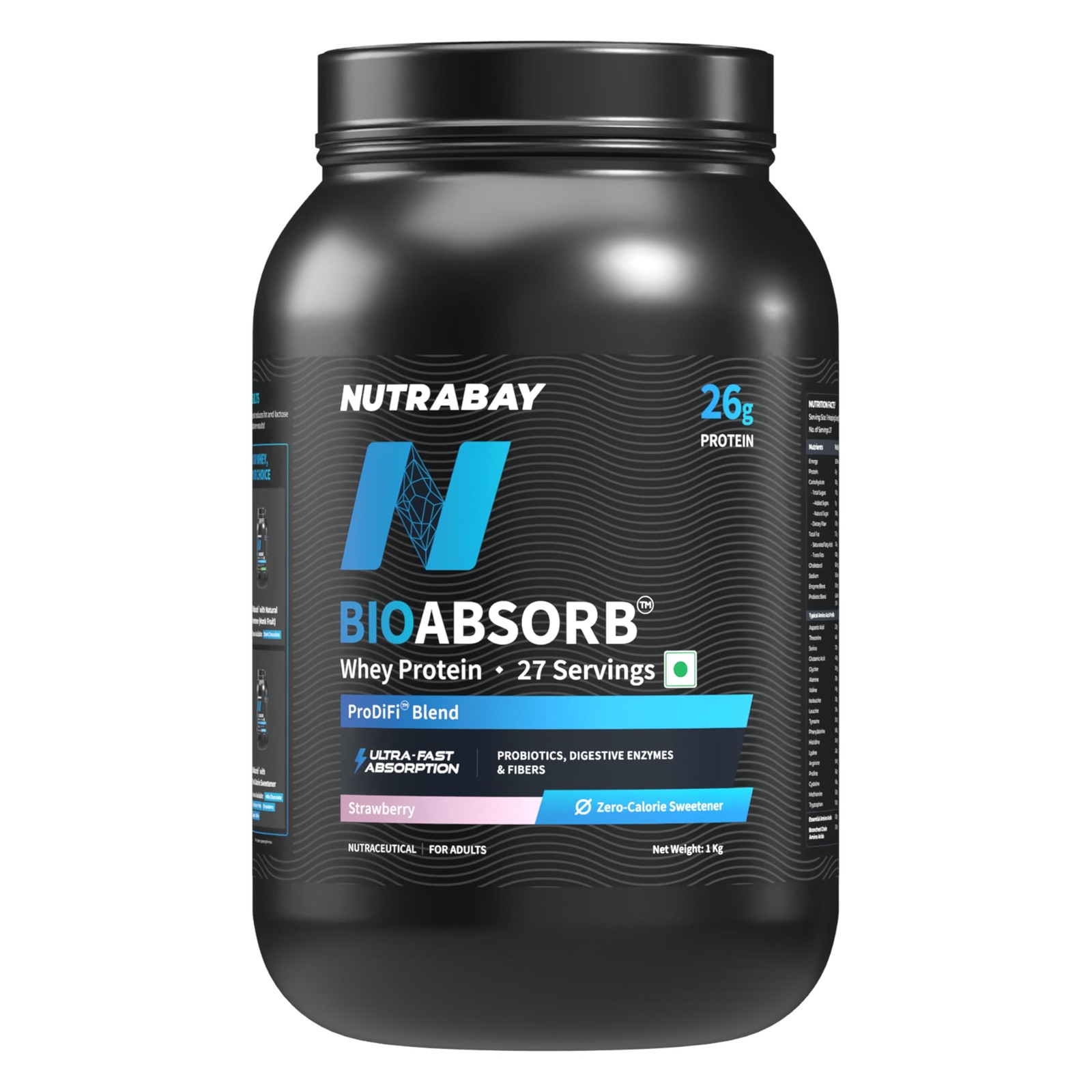 Nutrabay BioAbsorb Whey 1kg | 26g Protein Strawberry