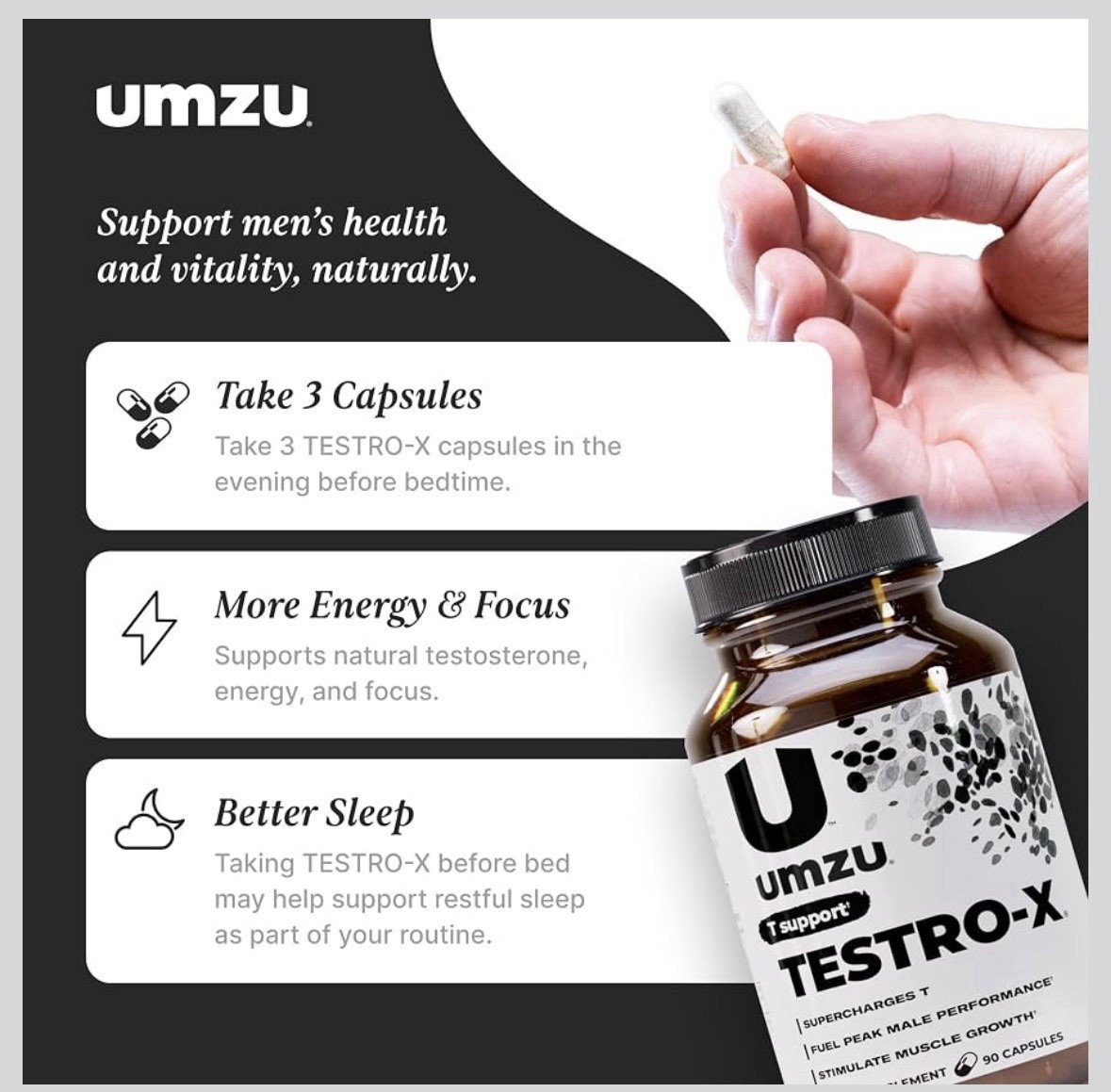 UMZU Testro-X Men’s Supplement – 90 Capsules – Boosts Energy & Muscle Recovery