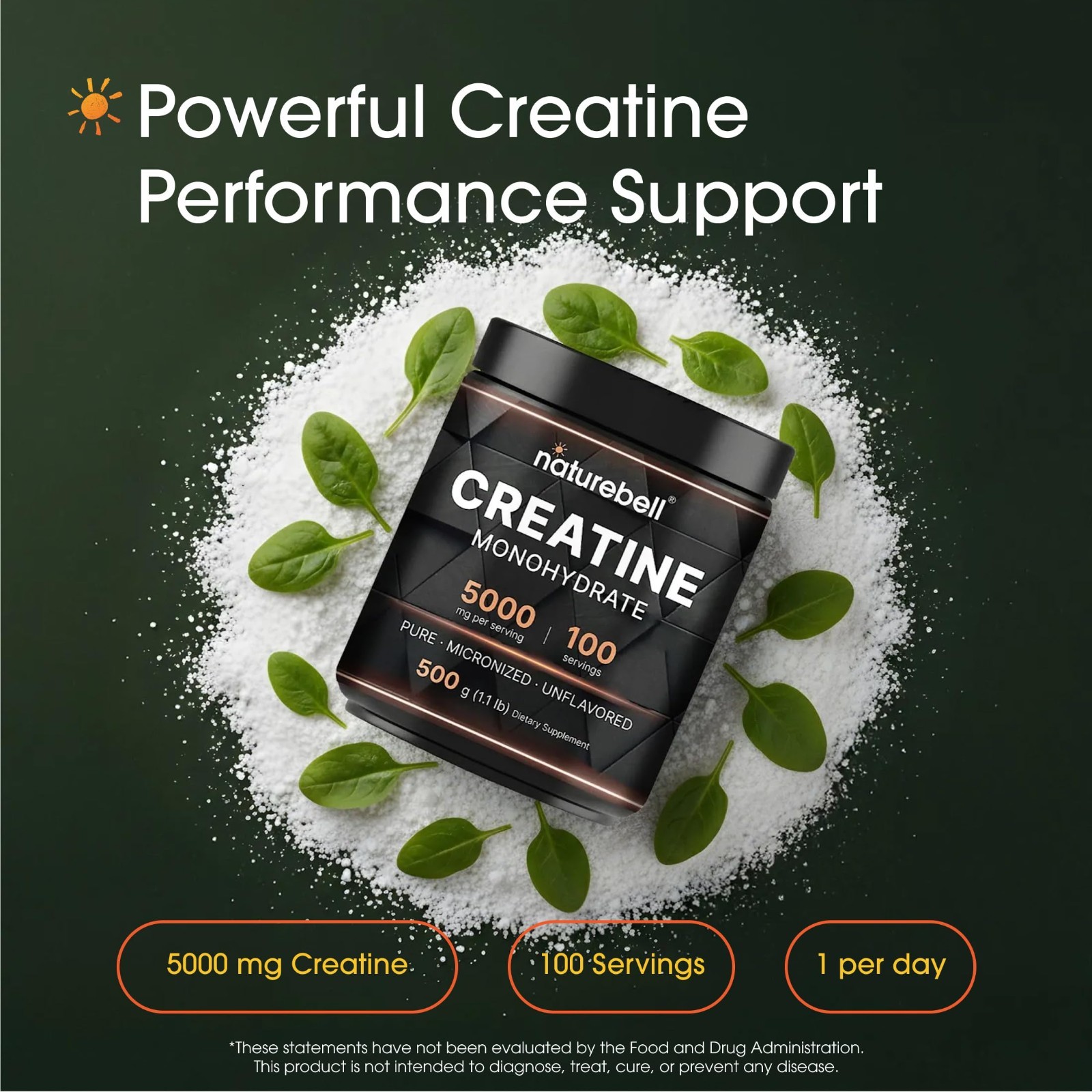 Micronized Creatine Monohydrate Powder 500g – 5000mg Unflavored, Easy Mix, Vegan