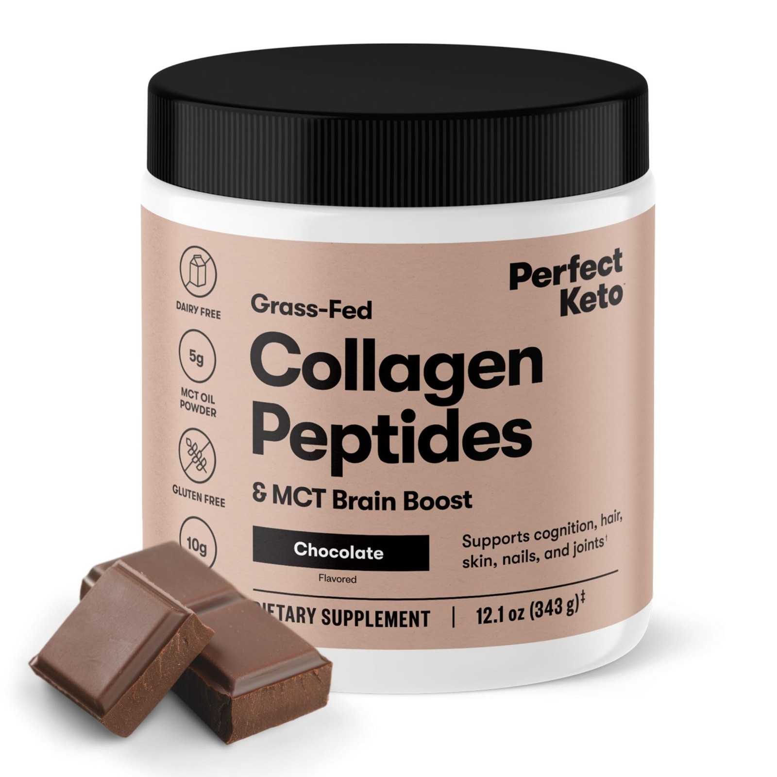 Perfect Keto Collagen Peptides, Chocolate, 12 Ounce (Pack of 1), Chocolate
