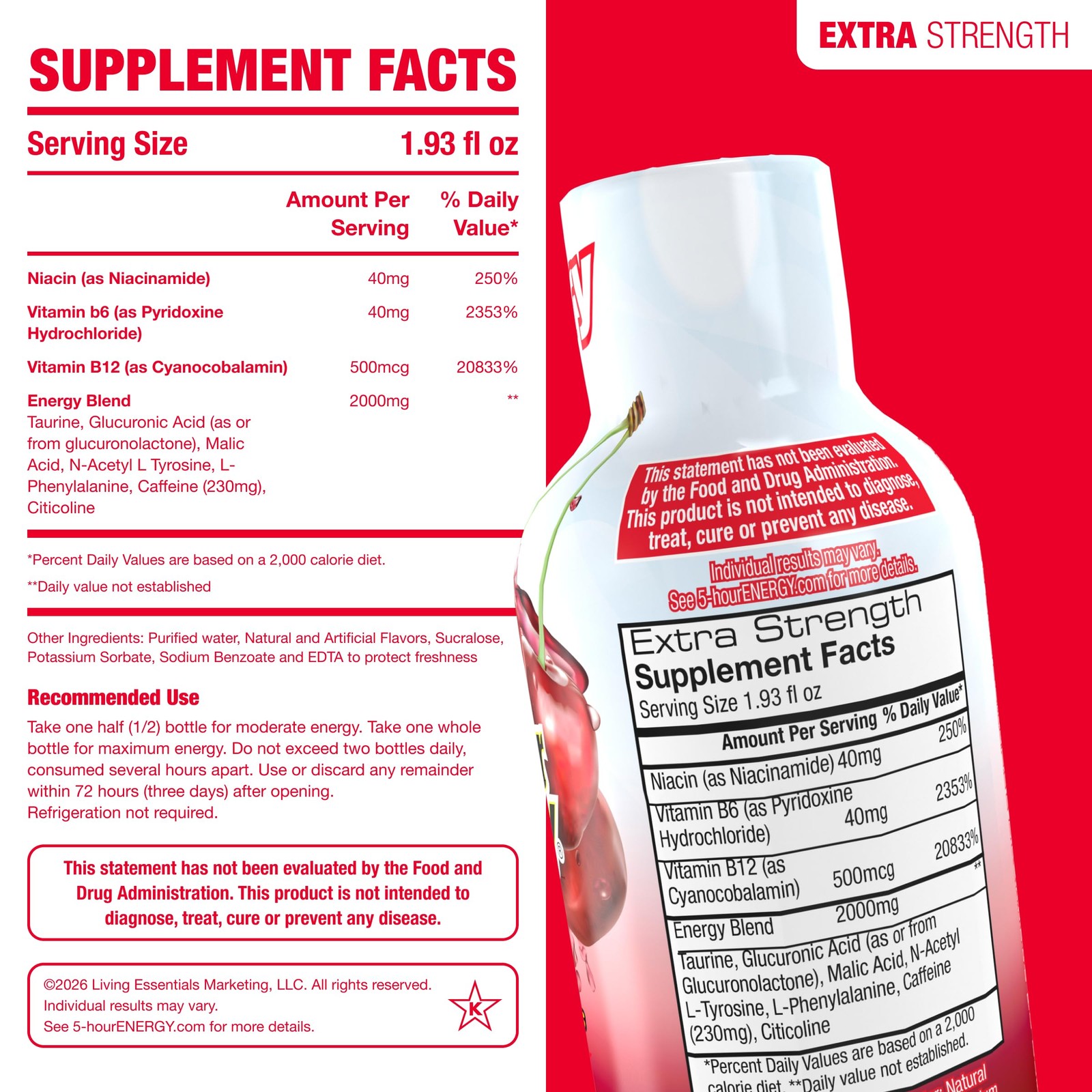 5-hour ENERGY CHERRY Flavor, 30 Count, 1.93 Fl Oz 30 Bottles – Single Flavor