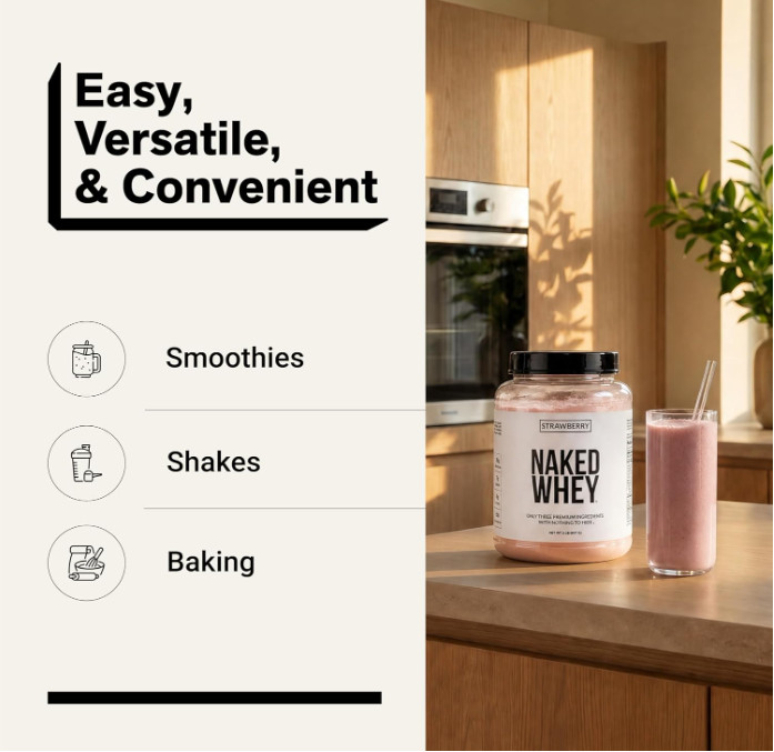 NAKED Strawberry Whey Protein Powder, 25g Protein, 24 Servings