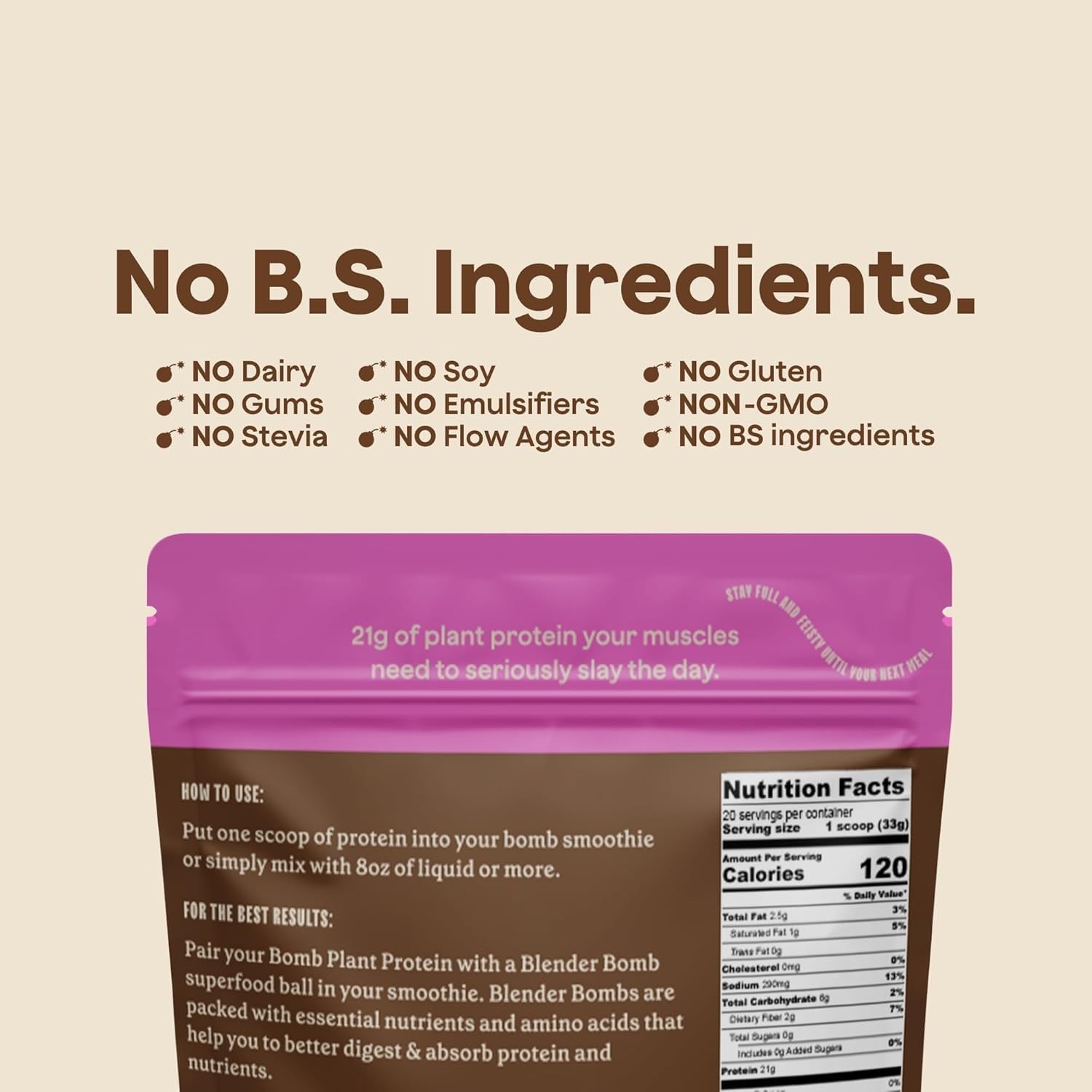 The Bomb Co. Bomb Plant, Protein Powder with 21g Protein Zero Sugar Chocolate..