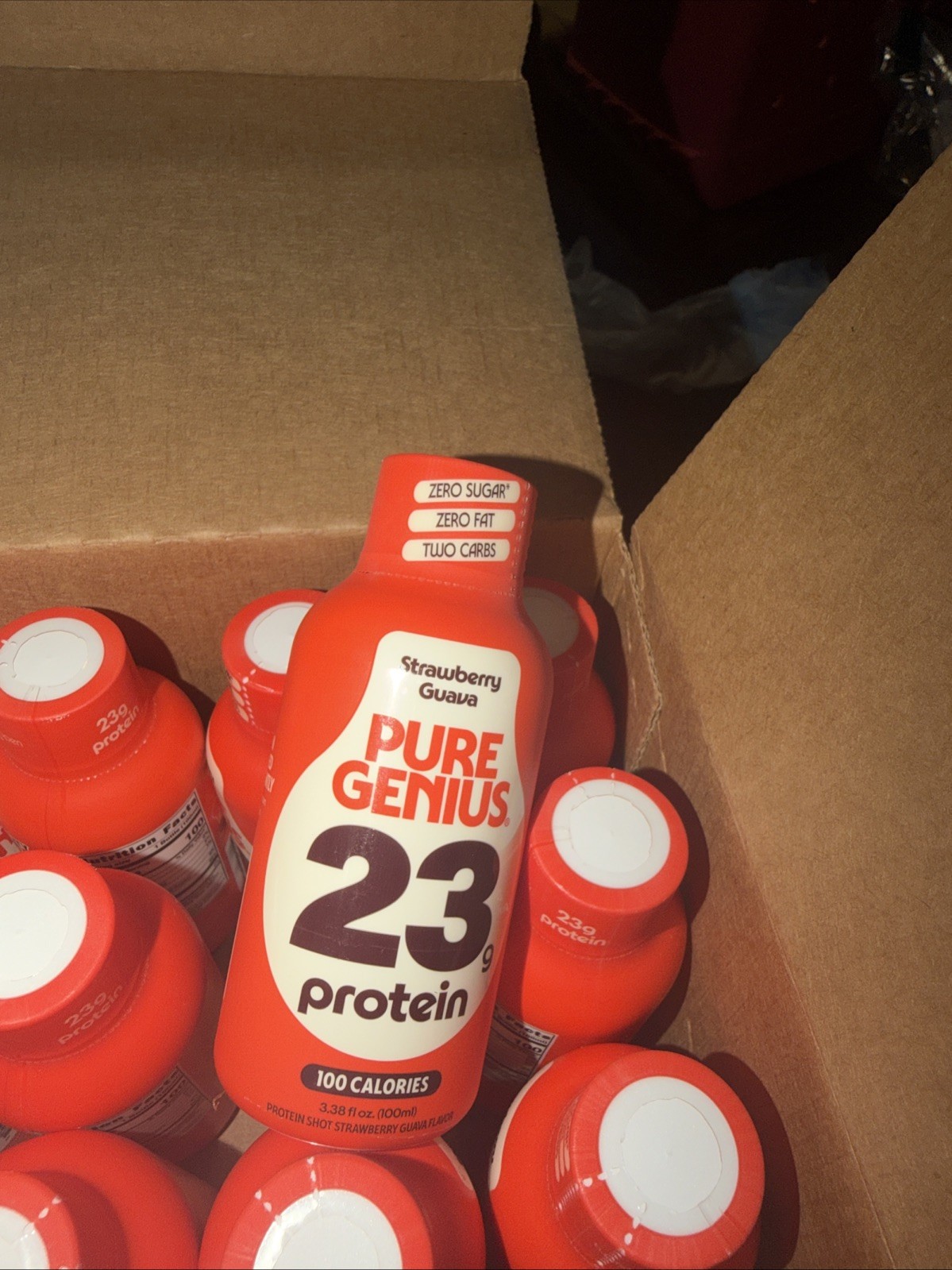 12 PACK Pure Genius Strawberry Guava Protein Shots 23g KETO Gluten & Sugar Free