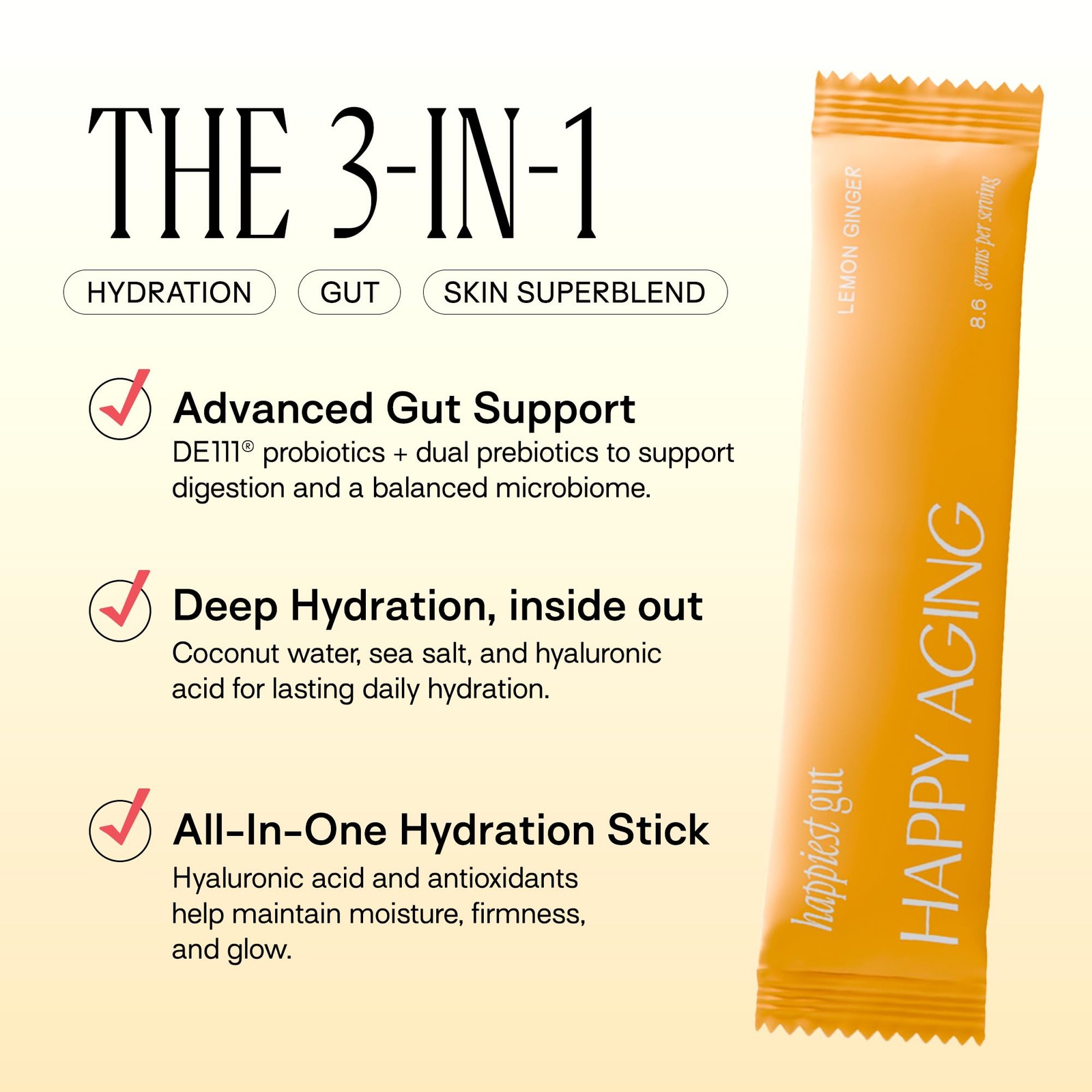 Happy Aging Happiest Gut Hydration Powder Electrolytes Probiotics Dual