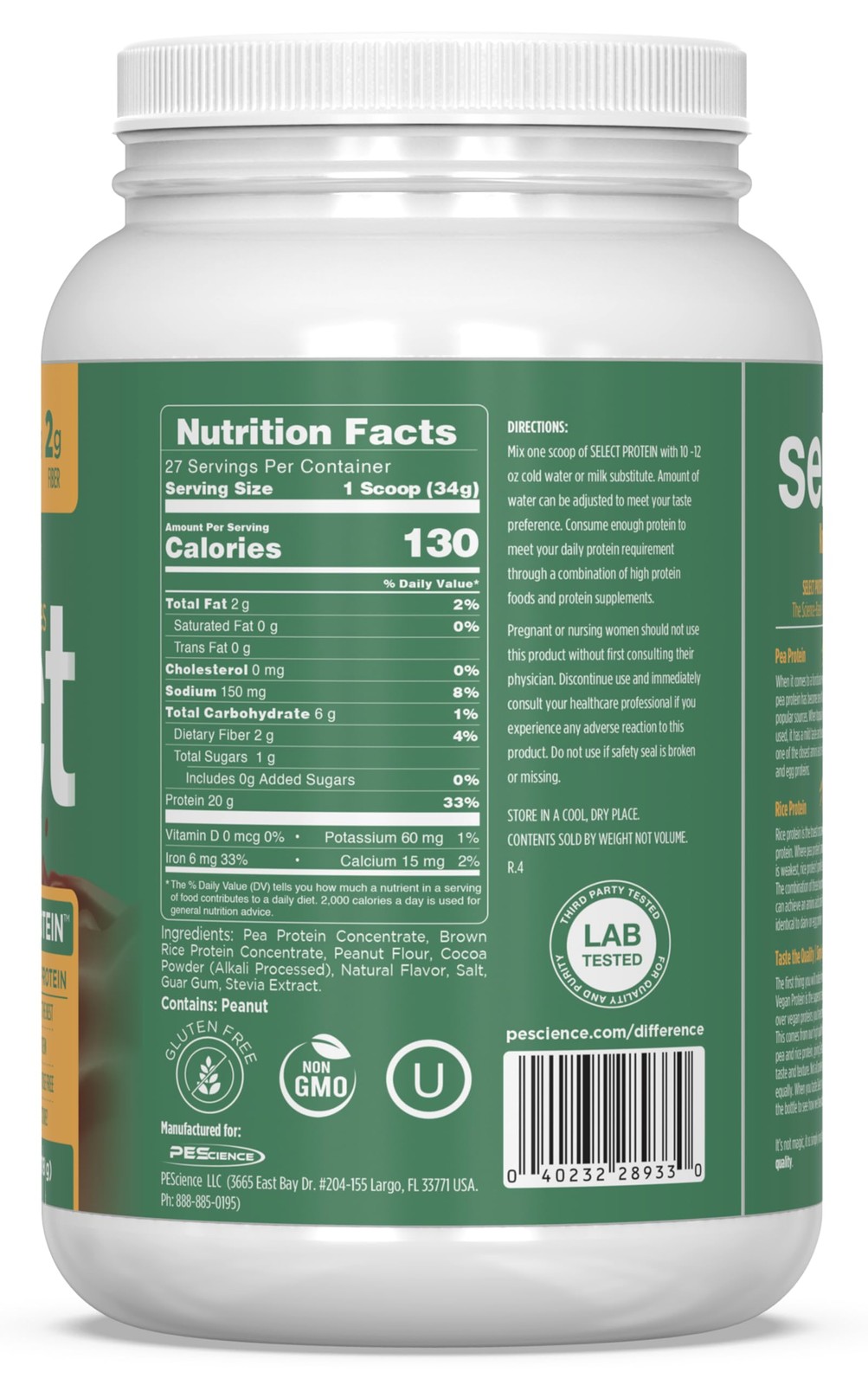 Premium Vegan Protein Powder Pea Brown Rice Blend 27 Servings Dairy Free