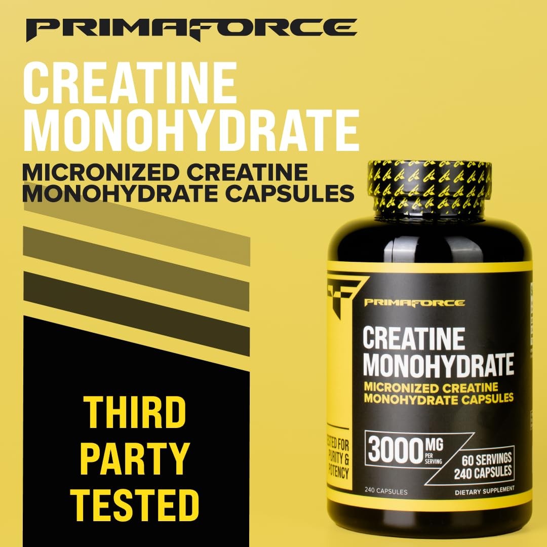 Primaforce Creatine Monohydrate Capsules 240 Capsules, 3,000mg per Serving, …