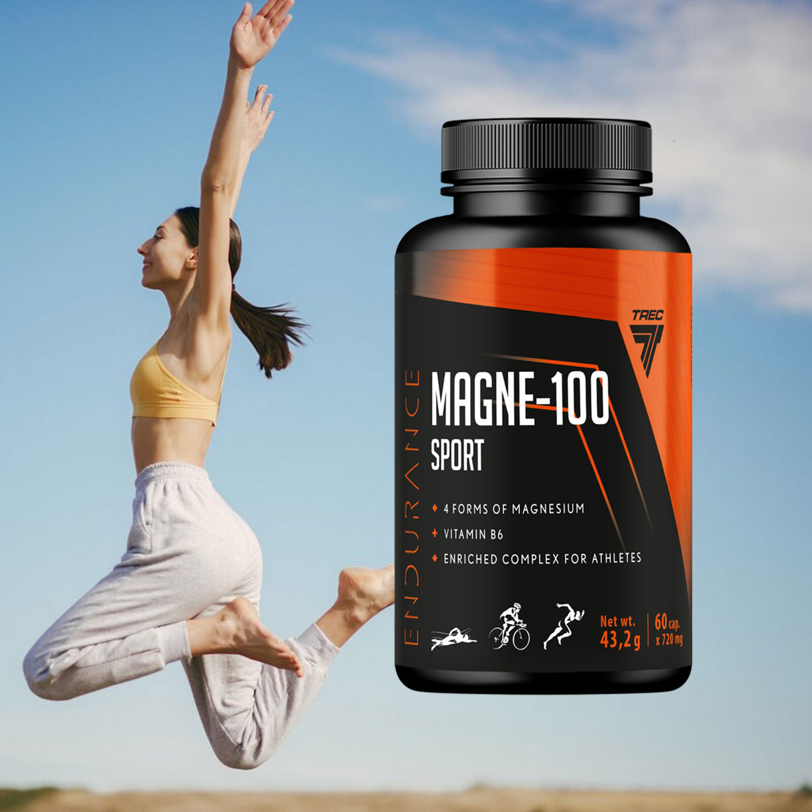 MAGNE-100 SPORT 60–360 Caps – Magnesium + B6 for Cramps, Energy & Recovery