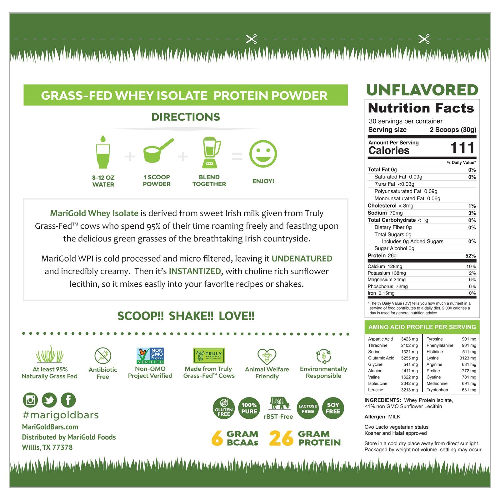 MariGold Grassfed Whey Isolate Protein Powder – 2.05 Pound (Pack of 1)