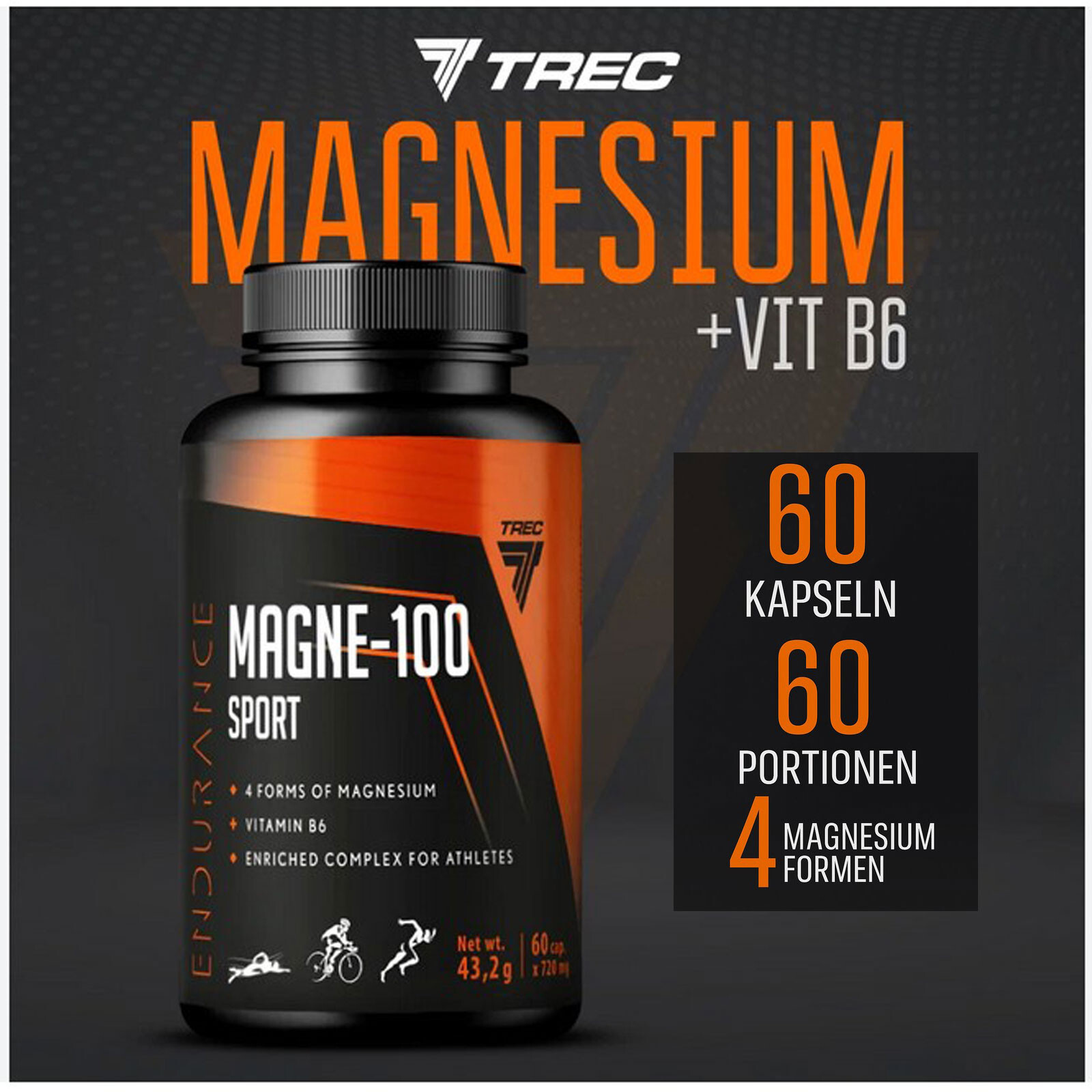 MAGNE-100 SPORT 60–360 Caps – Magnesium + B6 for Cramps, Energy & Recovery