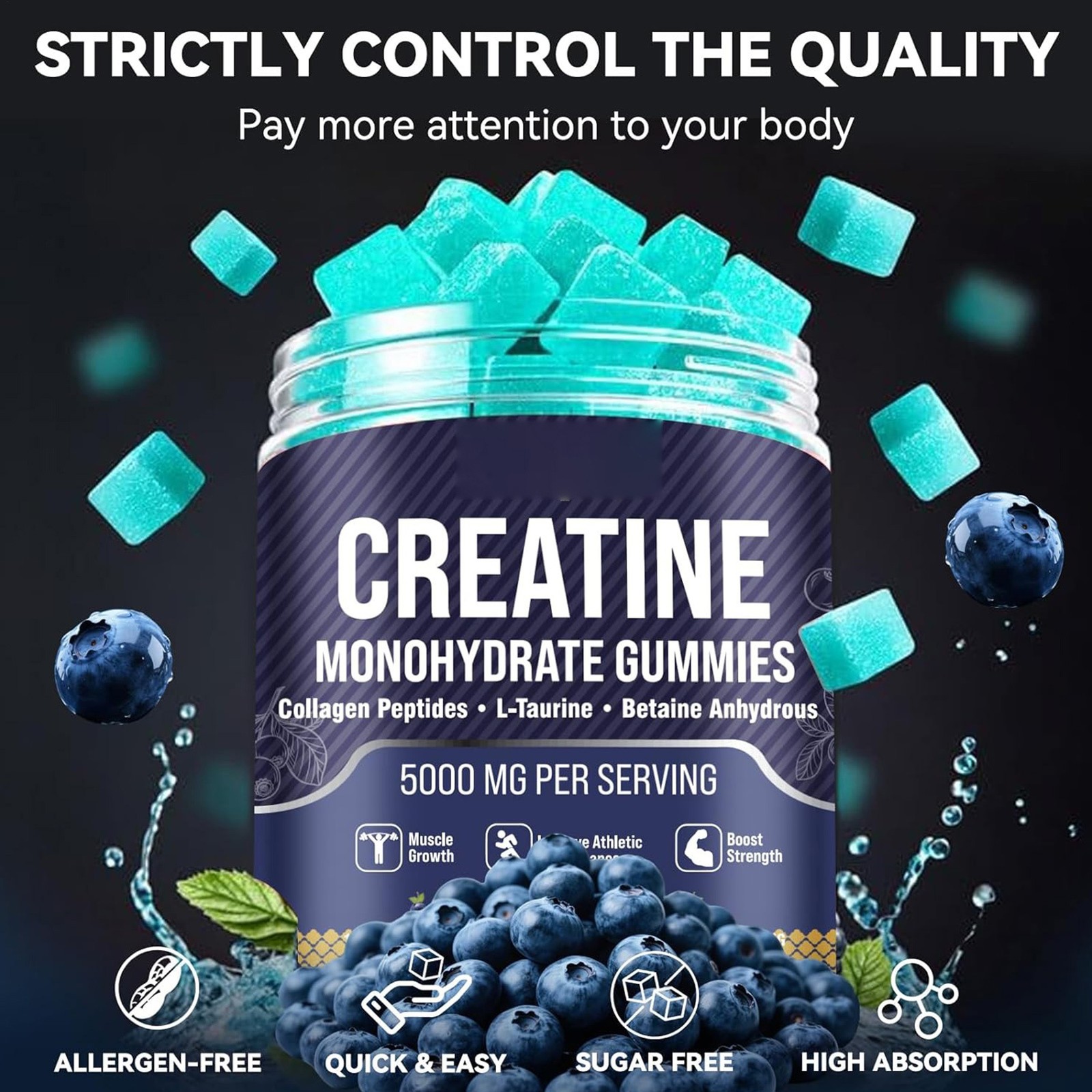 Premium Creatine Monohydrate – Gummies 120 Gummies – 5000mg – Muscle Strength An