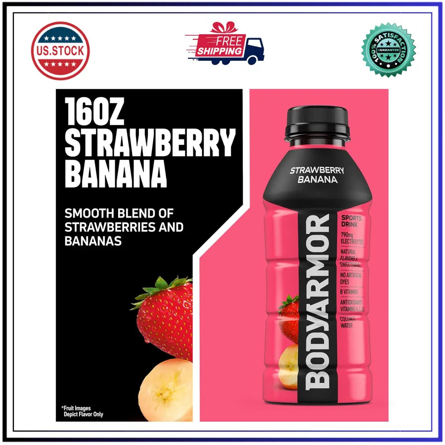 BODYARMOR Sports Drink Strawberry Banana 16 Fl Oz Bottles 12 Pack Hydration