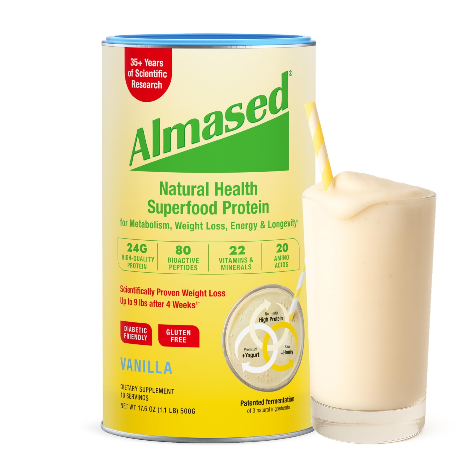 Almased Vanilla Meal Replacement Shake – Low-Glycemic 17.6 Ounce (Pack of 1)
