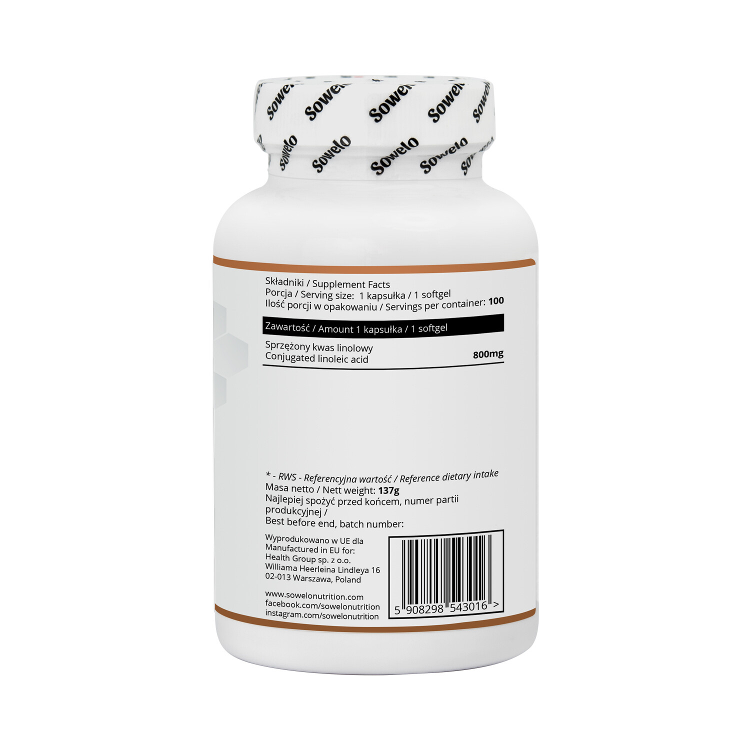 SOWELO CLA 800mg Softgels Conjugated Linoleic Acid Fat Loss